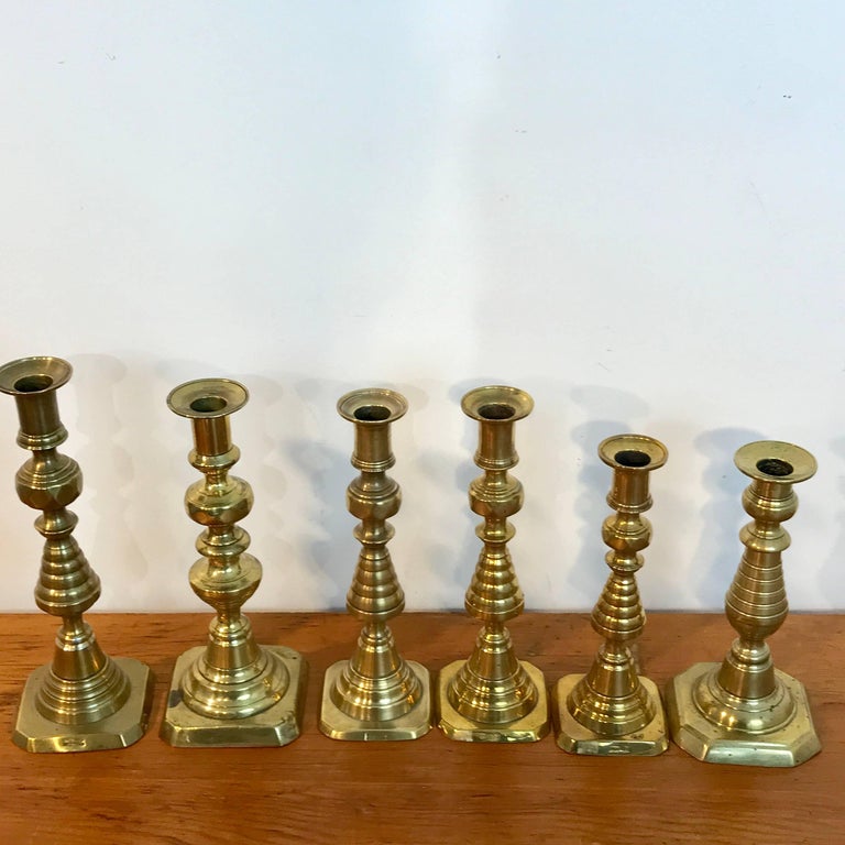 Collection of 11 Antique English Brass Candlesticks at 1stDibs