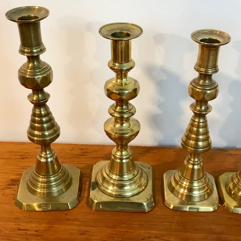 Collection of 11 Antique English Brass Candlesticks at 1stDibs