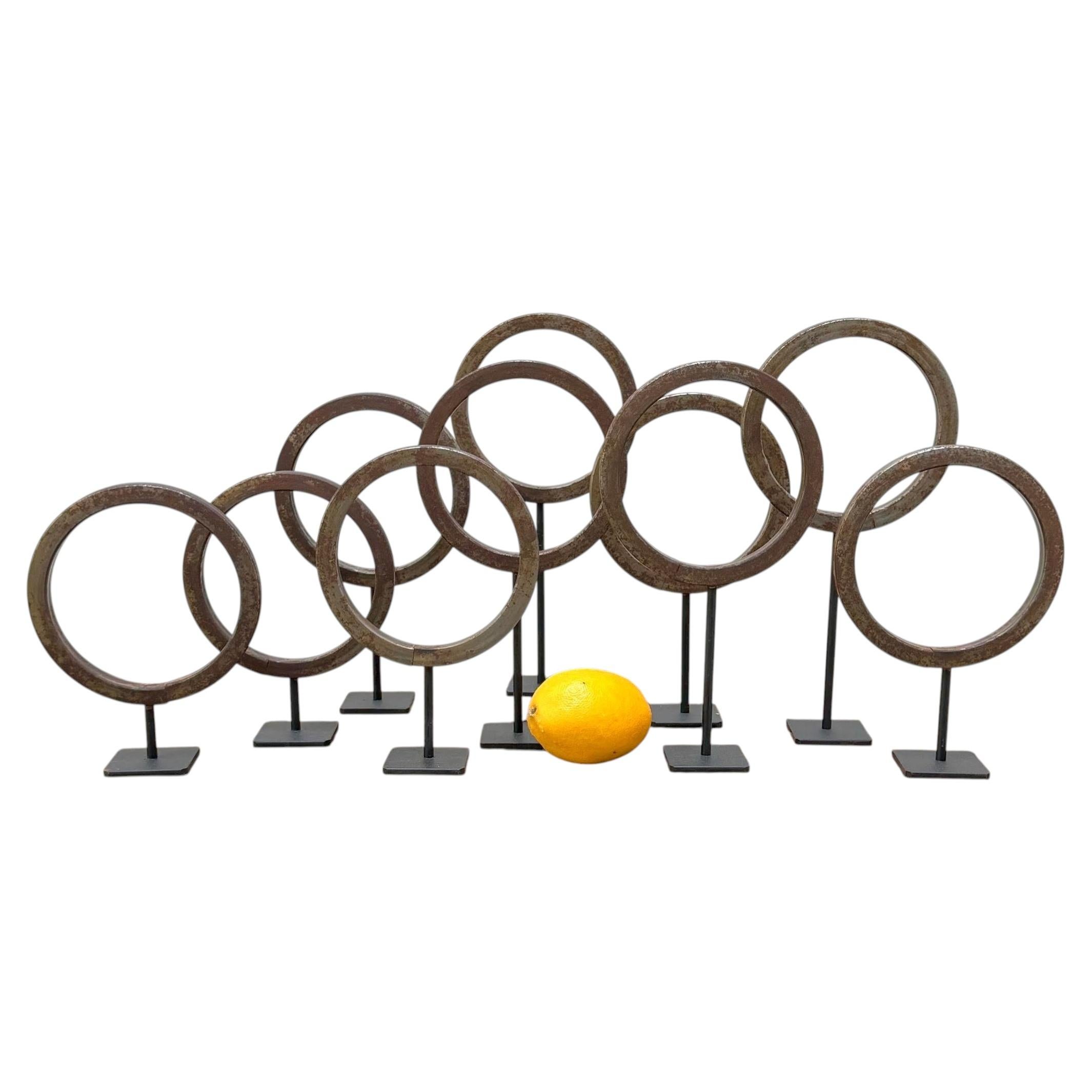 Collection Of 11 Custom Mounted Old Antique Industrial Ring Shaped Parts For Sale