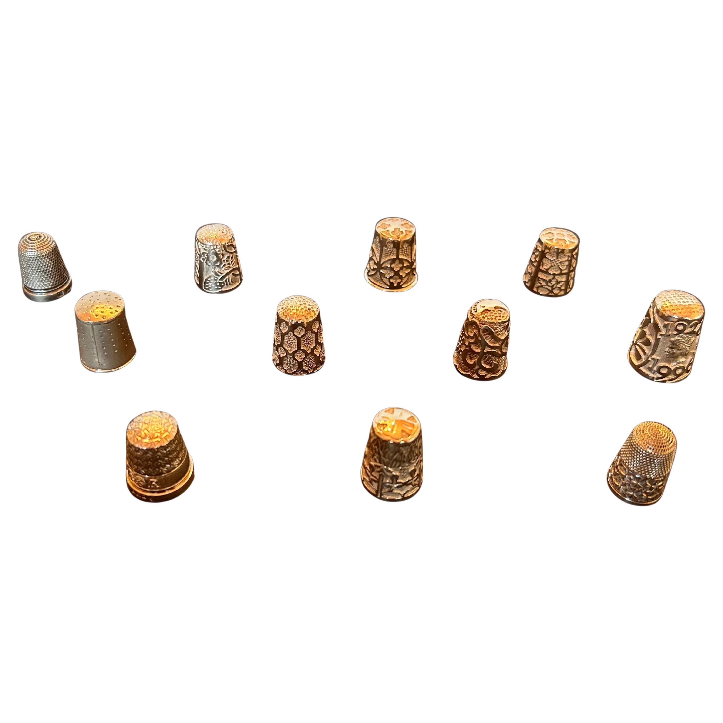 Collection of 11 English Silver Thimbles For Sale