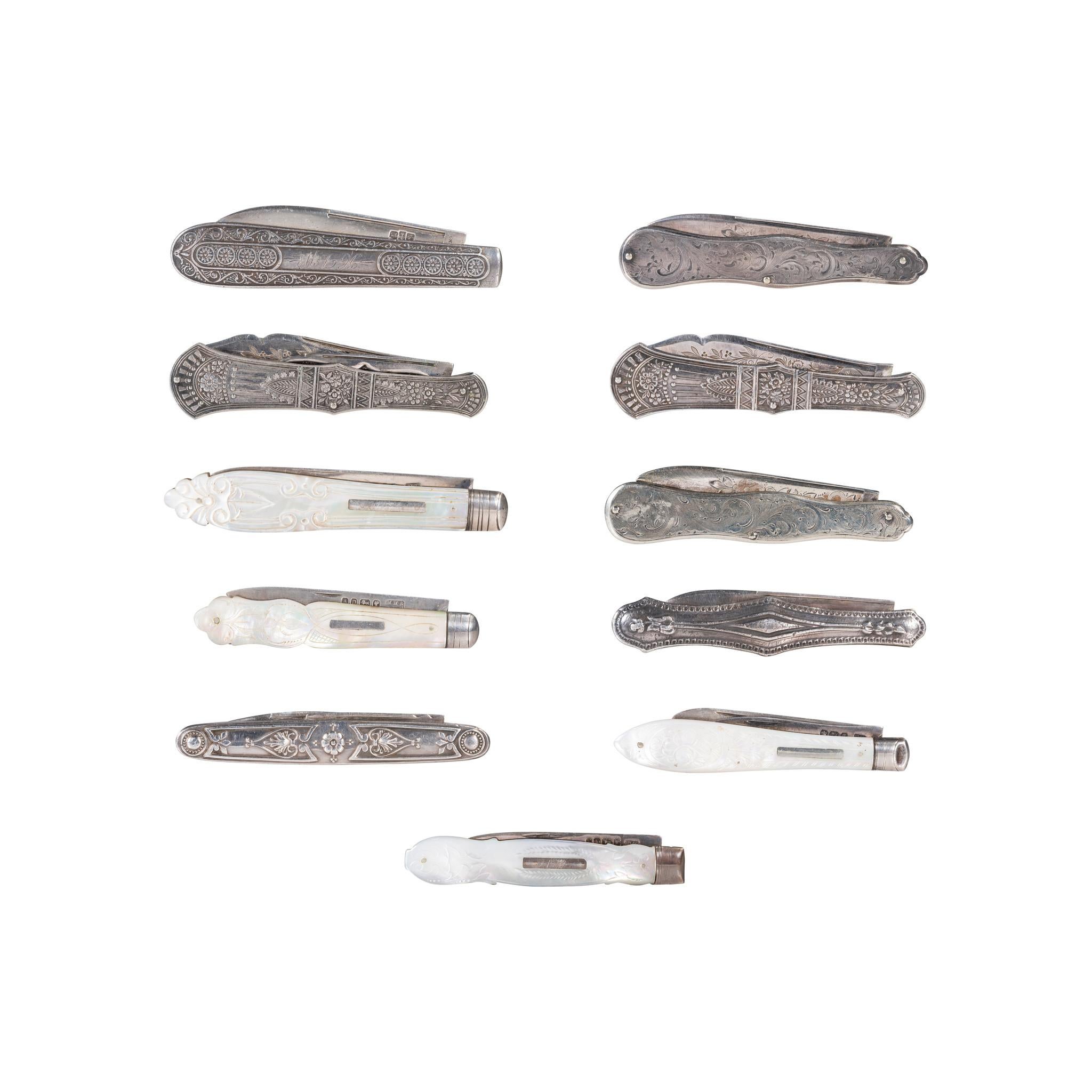 Collection de 11 couteaux à fruits en argent sterling, 1860-1890 Bon état - En vente à Coeur d'Alene, ID