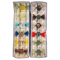 Collection of 12 Art Glass Wrapped Candies by Murano Glass with Foil Label / Box