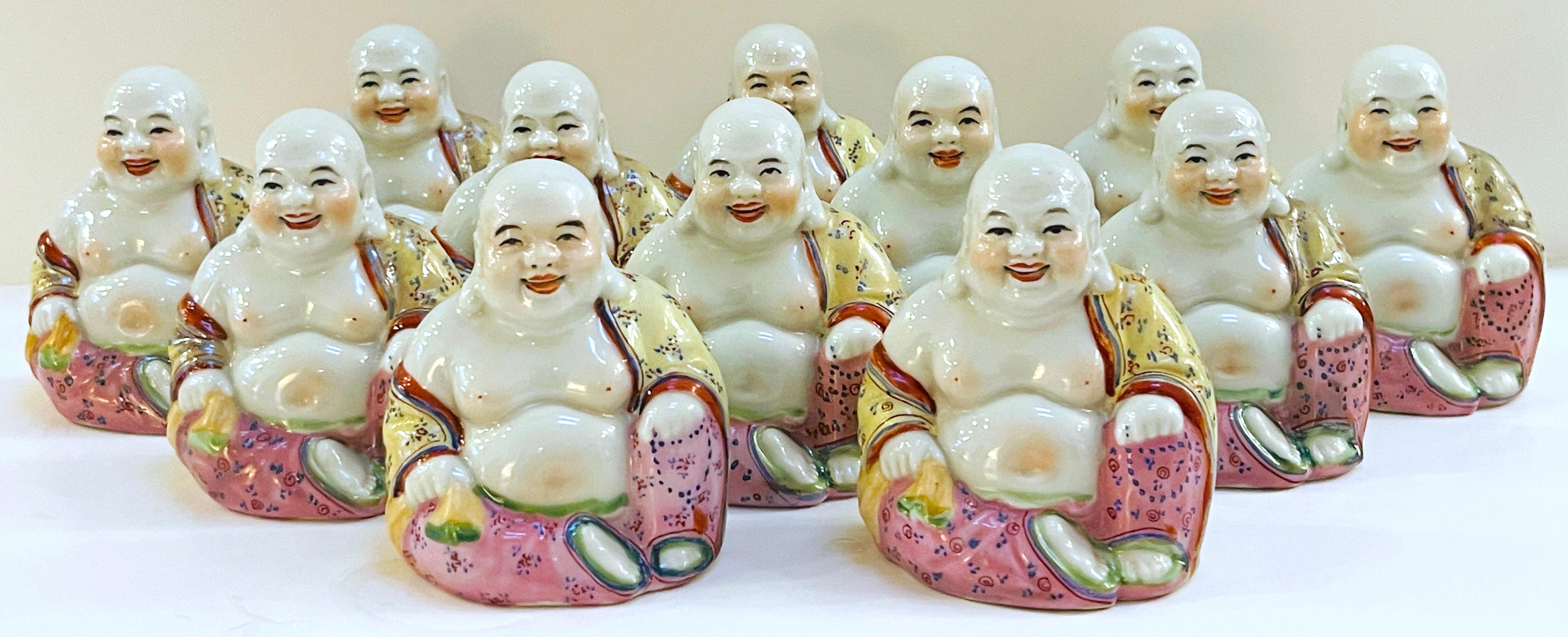 Enameled Collection of 12 Chinese Export Famille-Verte Porcelain Diminutive Buddhas For Sale