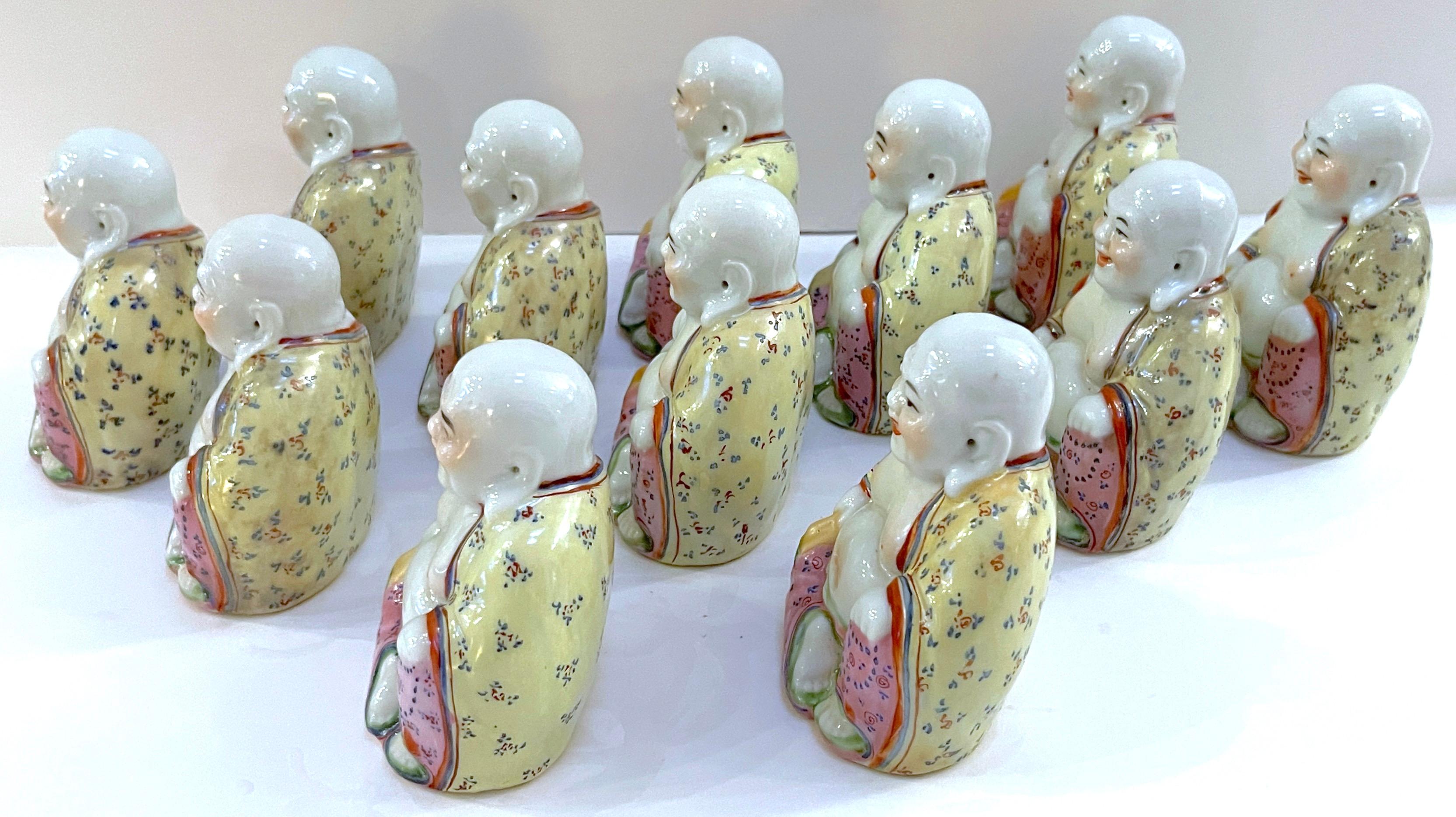 20th Century Collection of 12 Chinese Export Famille-Verte Porcelain Diminutive Buddhas