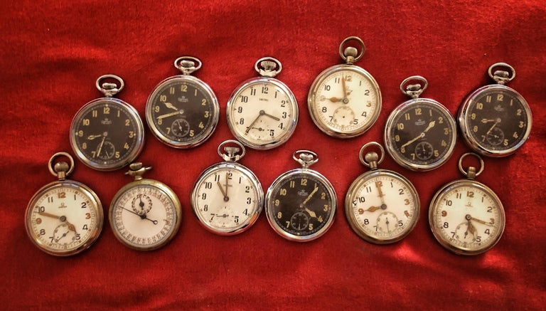 Collection of 12 Pocket Watches Omega and Smith For Sale at 1stDibs