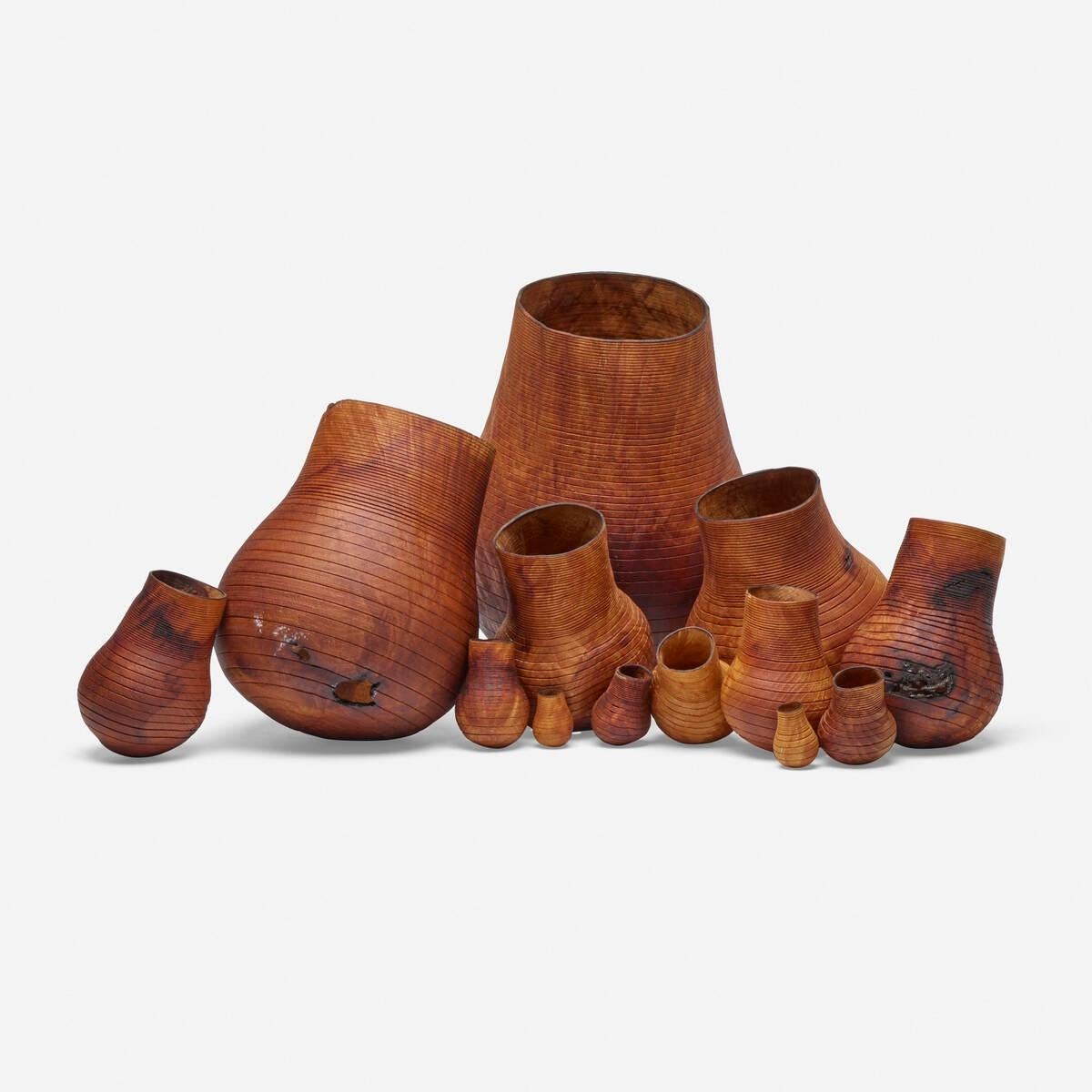 Organic Modern Collection of 13 Christian Burchard Burlwood Basket Vessels For Sale