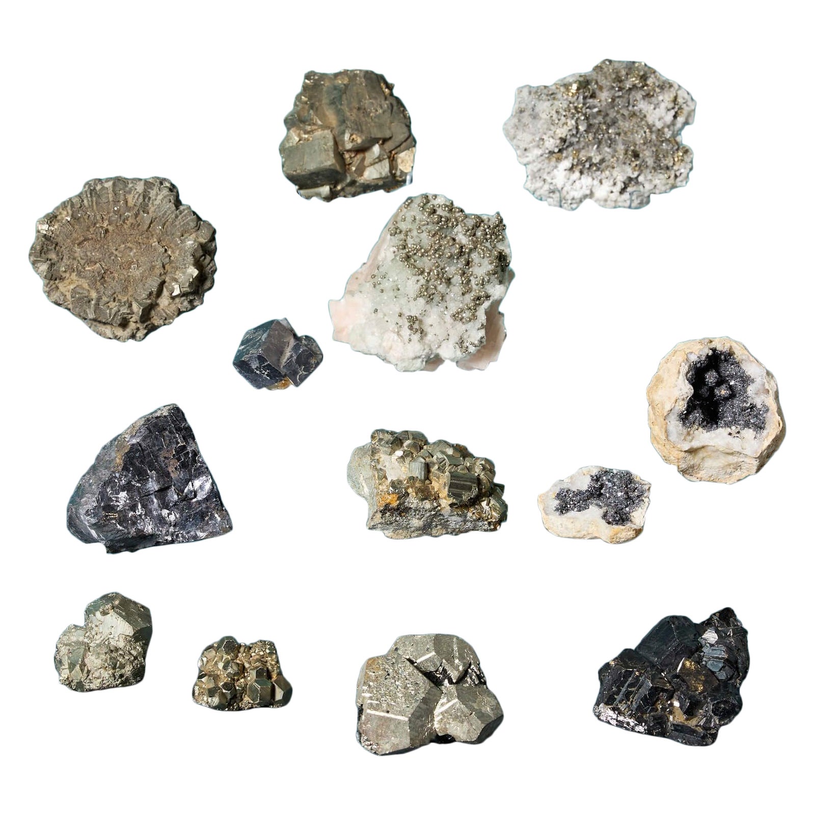 Collection of 13 Prehistoric Mineral Specimens including Pyrite & Galena For Sale