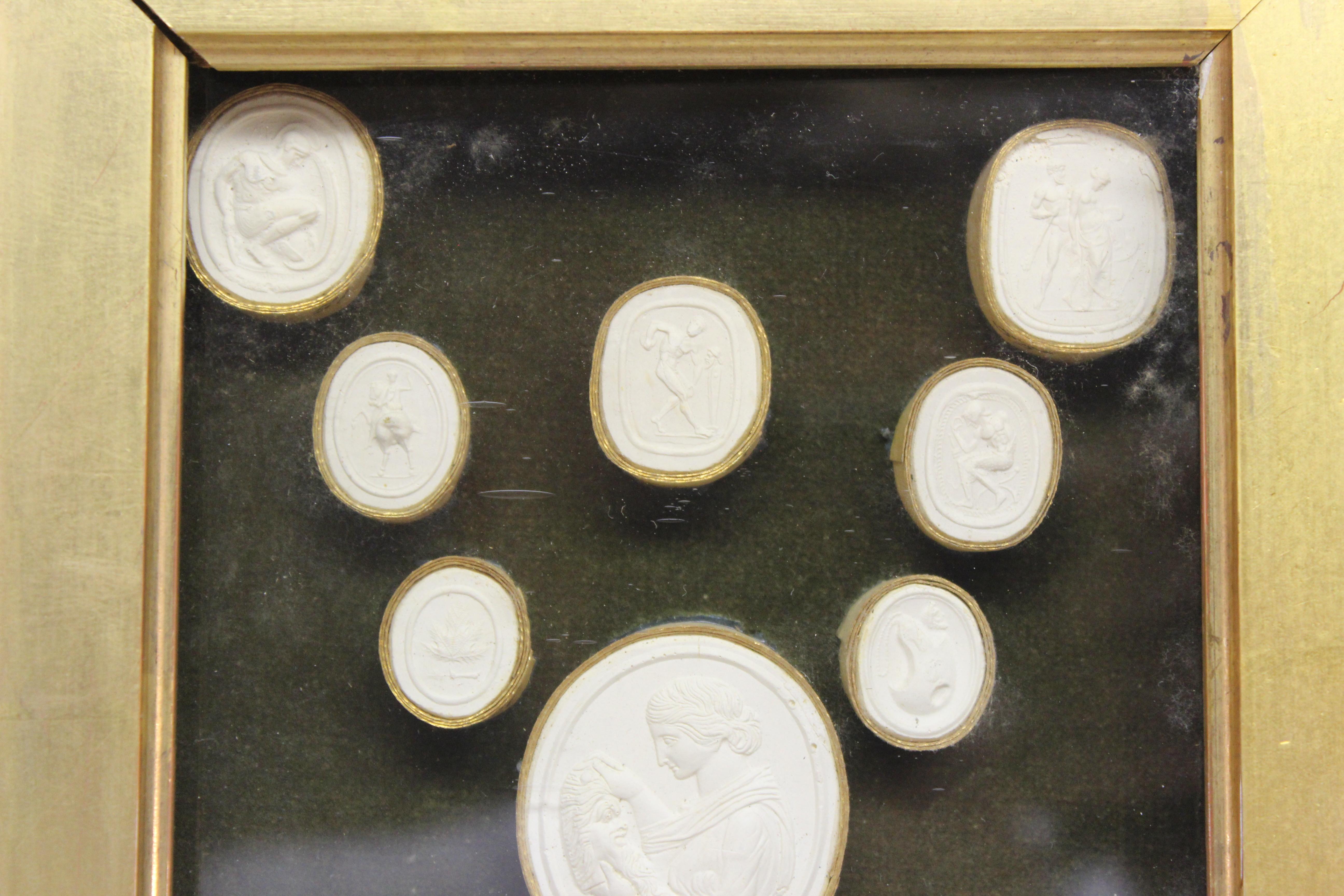 Italian Collection of 14 Grand Tour Intaglios in Original Fruitwood Frame