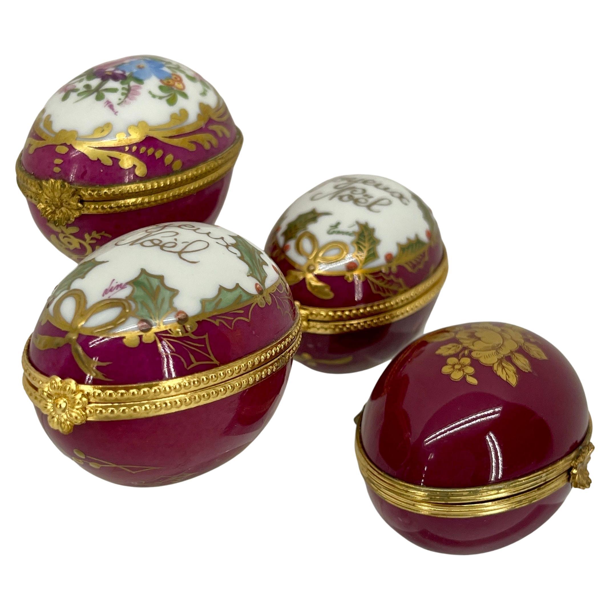 Collection of French Limoges Peint main porcelain Trinket boxes 

A great grouping of collectible mostly Limoges Petit Main Boxes. These boxes were originally a practical item for, among other uses, the storage of snuff. Limoges boxes have evolved