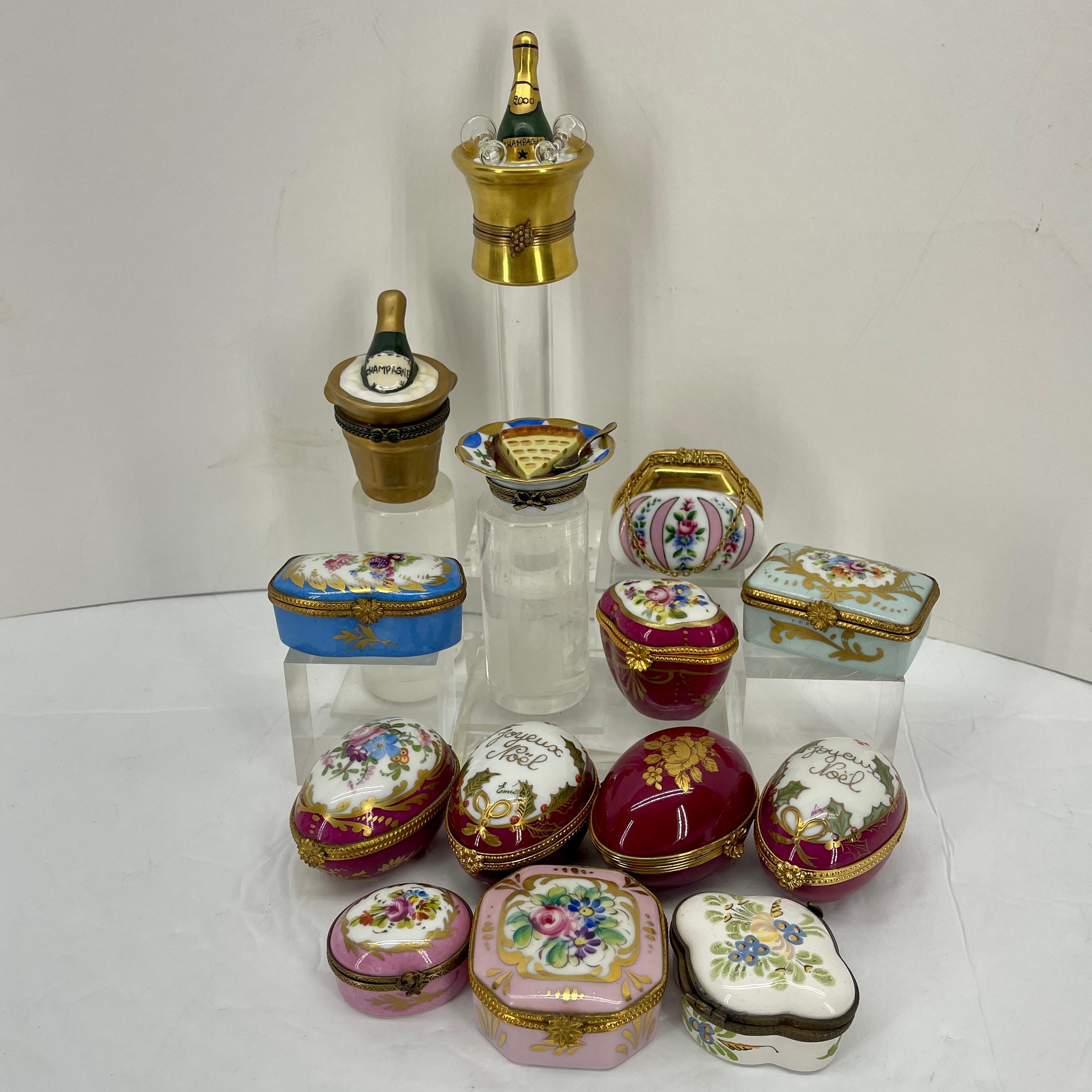 Collection of 14 Porcelain Trinket Hand Painted Boxes, France In Good Condition In Haddonfield, NJ