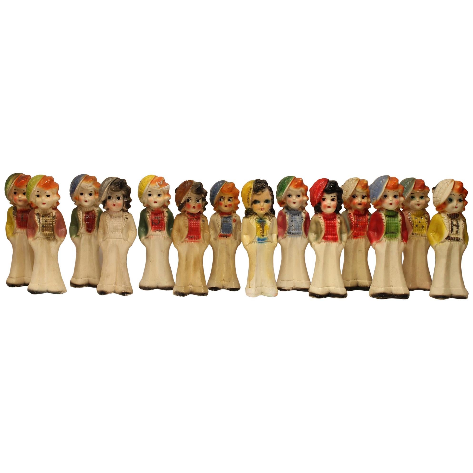 Collection of 14 Vintage Carnival Chalk Figurines