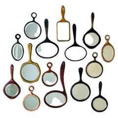 Collection of 15 Antique Wooden Beveled Hand Mirrors