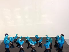 Collection of 15 Miniature Chinese Export Turquoise Glazed Roosters and Ducks