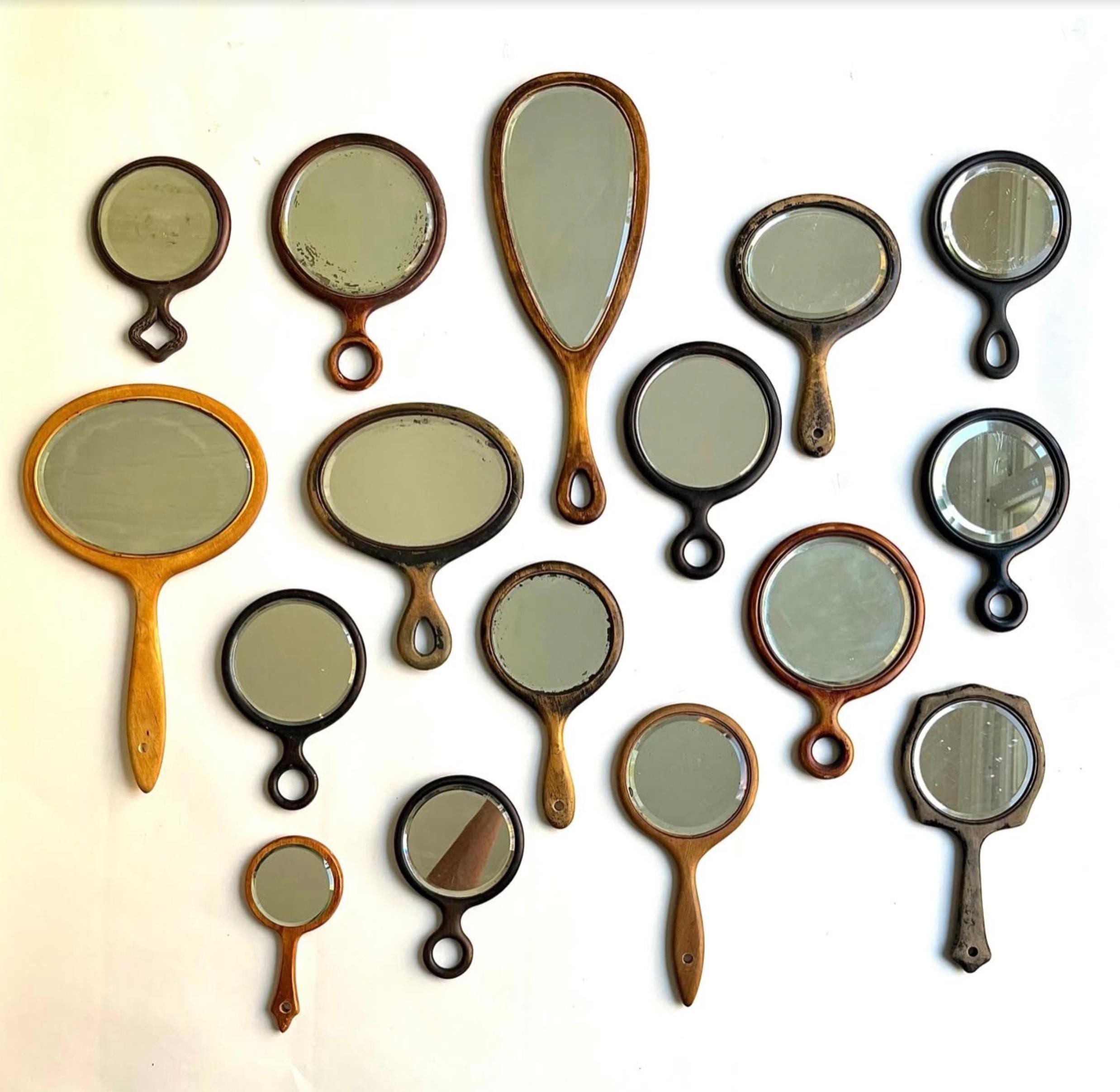 Collection of 16 Antique Hand Mirrors with Beveled Glass For Sale at 1stDibs