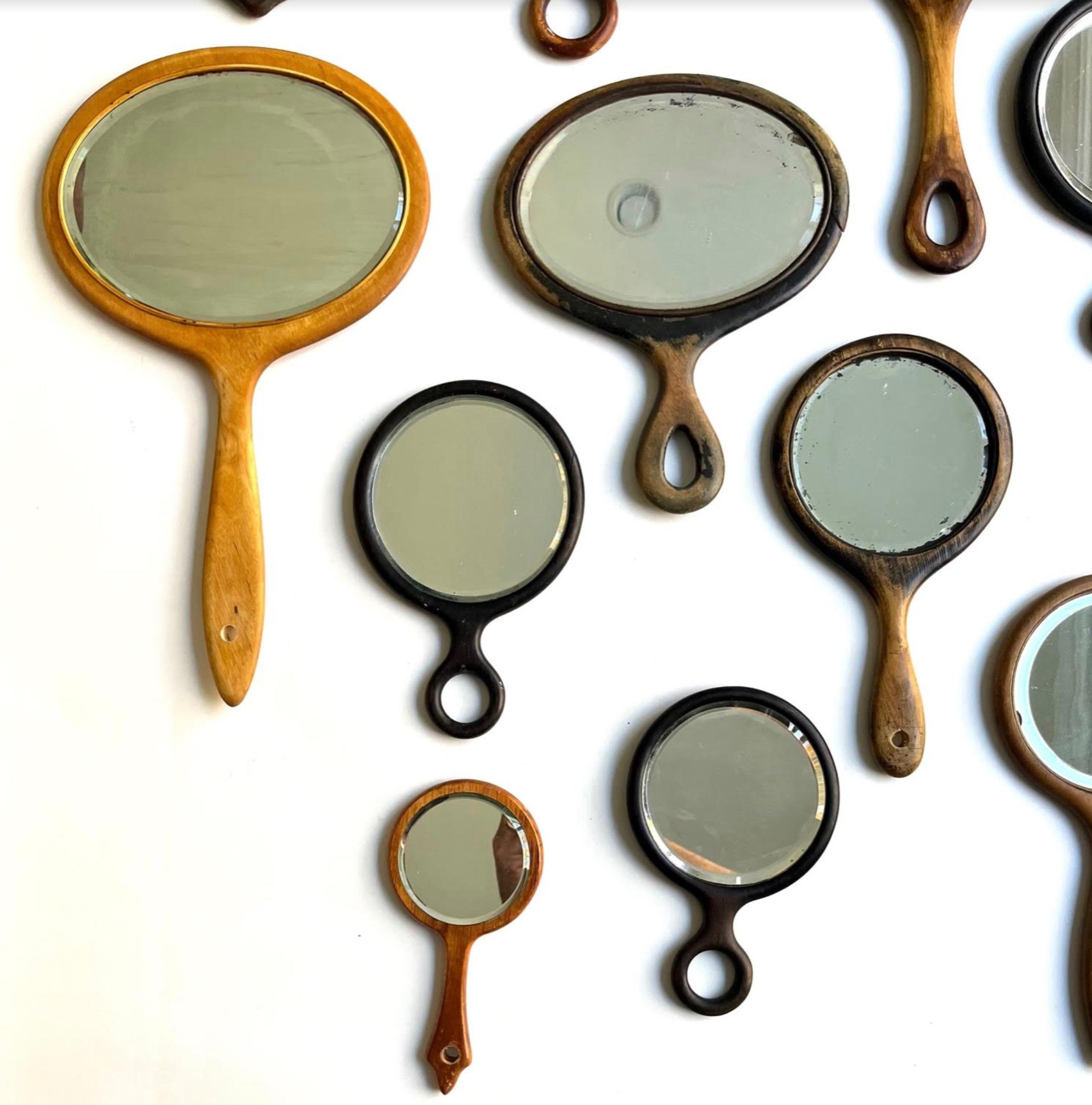 antique wooden hand mirror