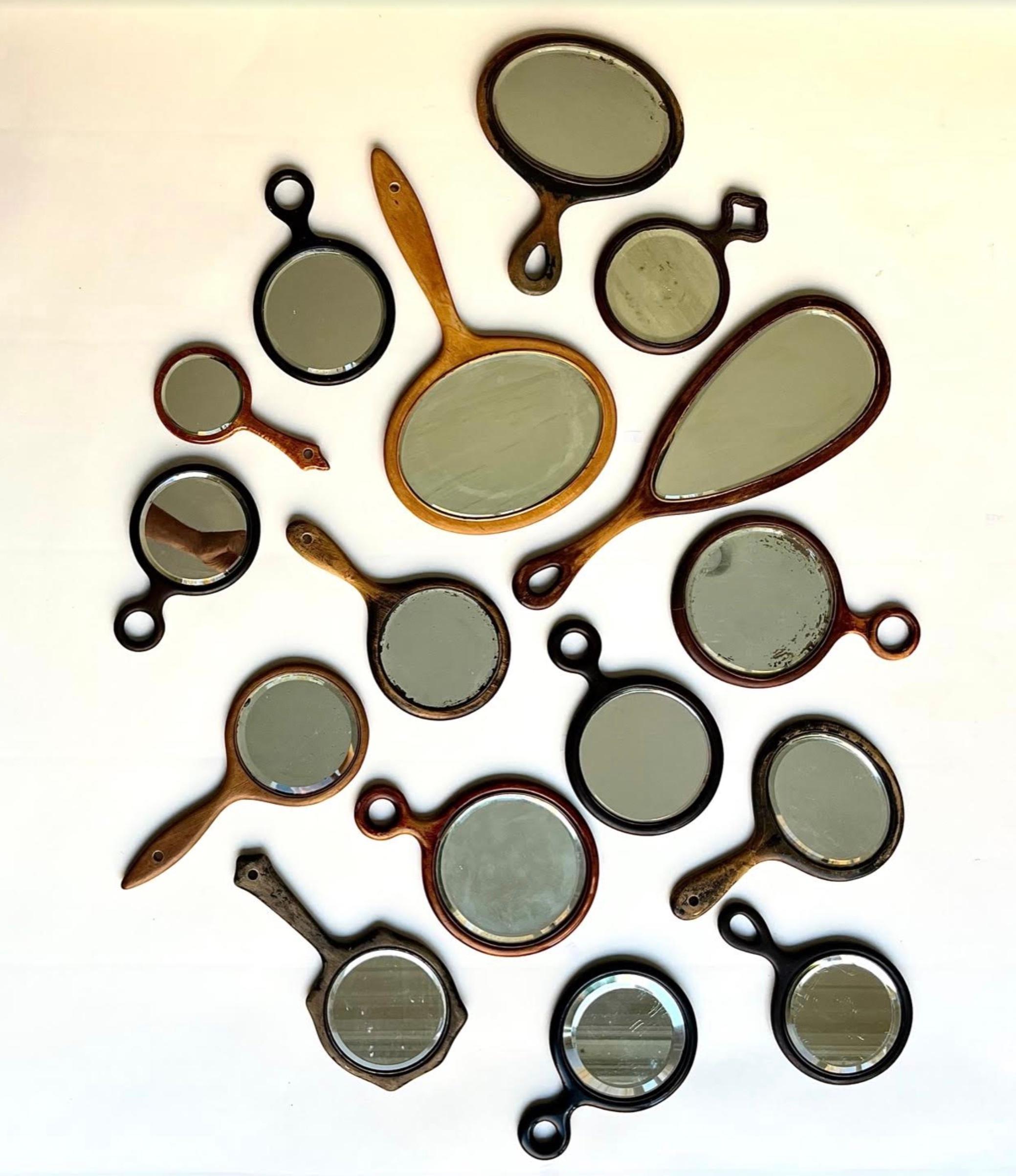 American Craftsman Collection of 16 Antique Hand Mirrors with Beveled Glass