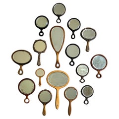 Collection of 16 Antique Hand Mirrors with Beveled Glass