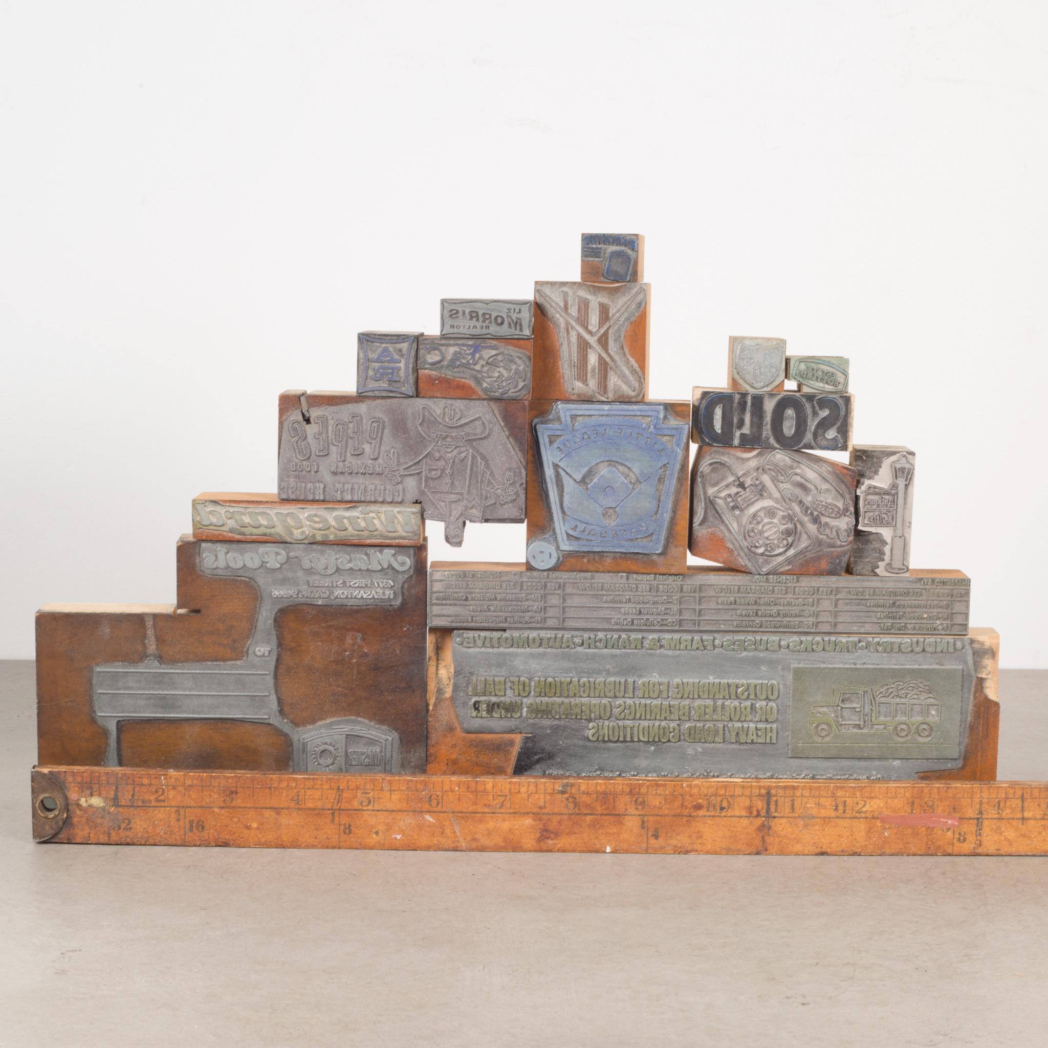 American Collection of 16 Typeset Advertising Print Blocks, circa 1940  (FREE SHIPPING) For Sale