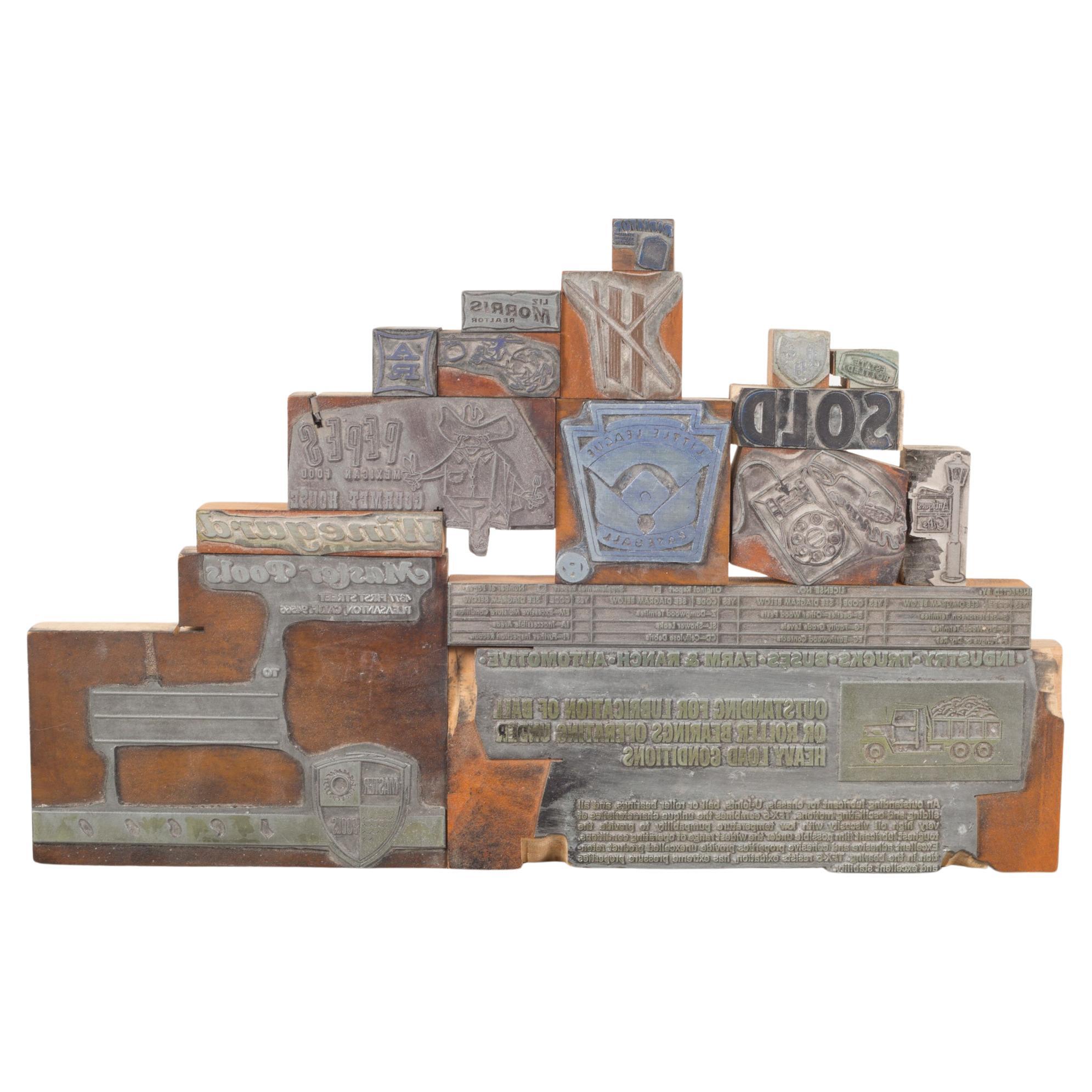 Collection of 16 Typeset Advertising Print Blocks, circa 1940  (FREE SHIPPING) For Sale