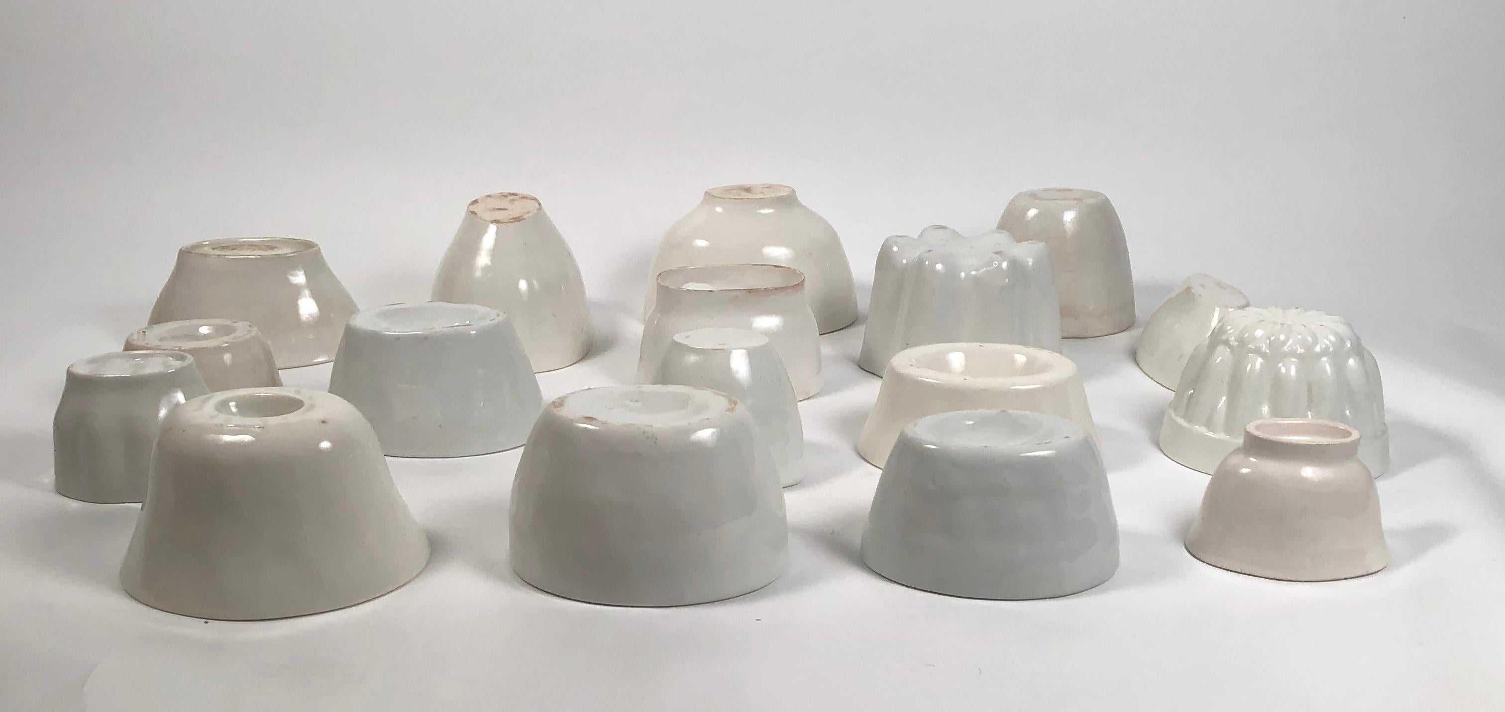 Glazed Collection of 17 English White Ironstone Pudding Molds