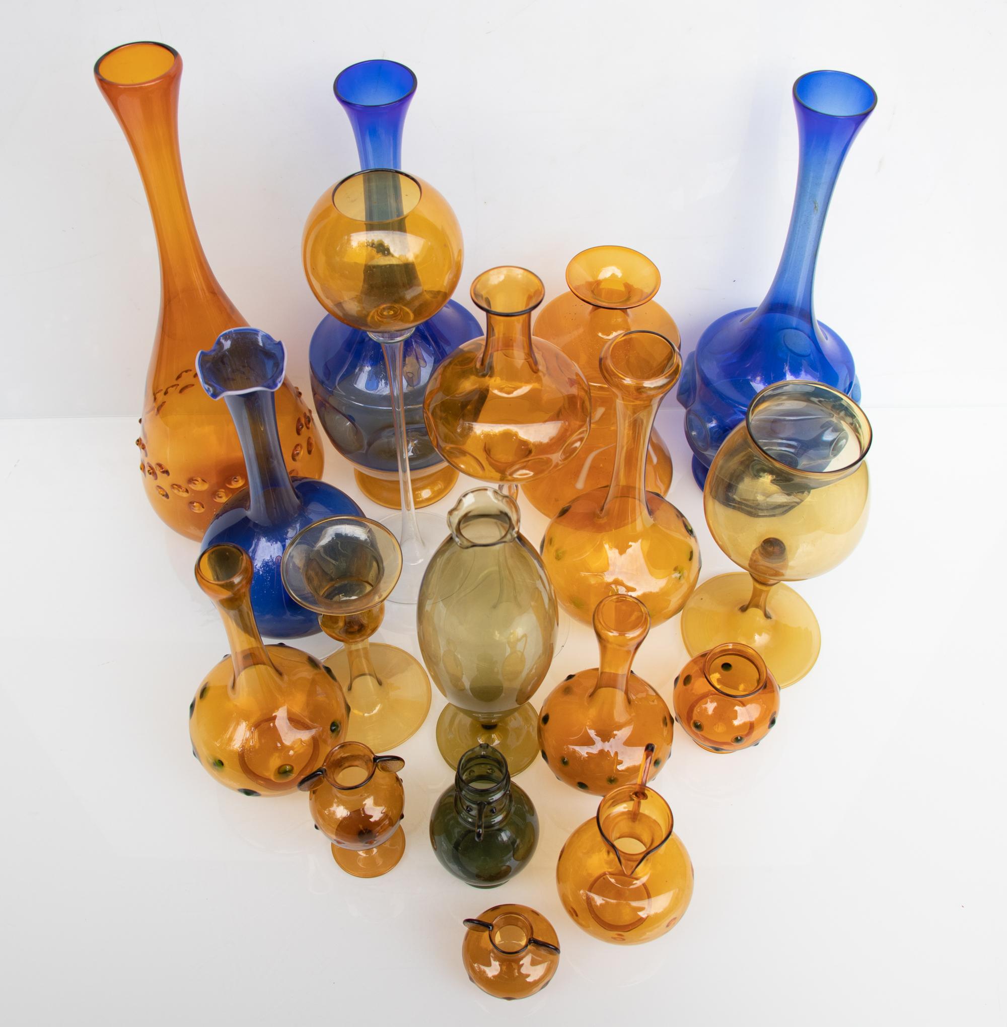 Hand-Crafted Collection of 18 Decorative Glass Vases by Bimini / Lauscha For Sale