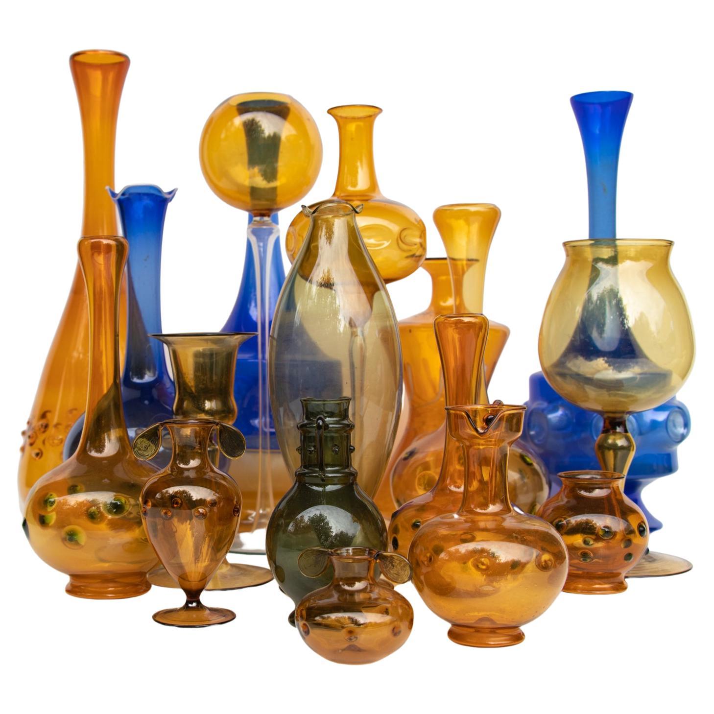 Collection of 18 Decorative Glass Vases by Bimini / Lauscha For Sale