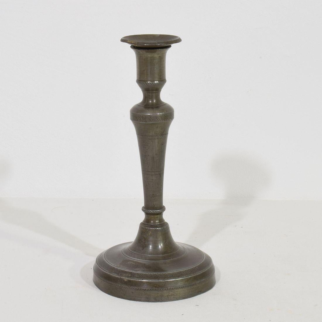 French Provincial Collection of 18th-19th Century French Pewter Candleholders For Sale