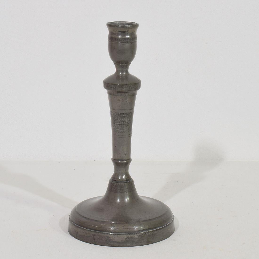 French Provincial Collection of 18th-19th Century French Pewter Candleholders For Sale