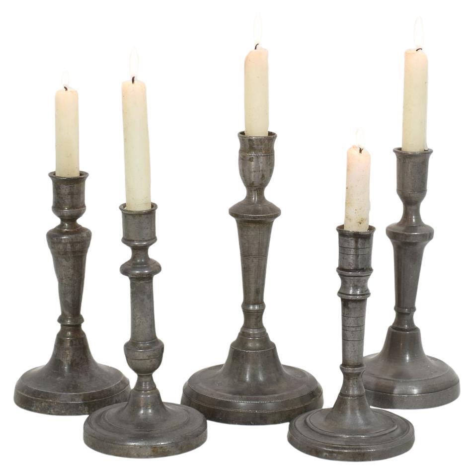 Collection of 18th-19th Century French Pewter Candleholders