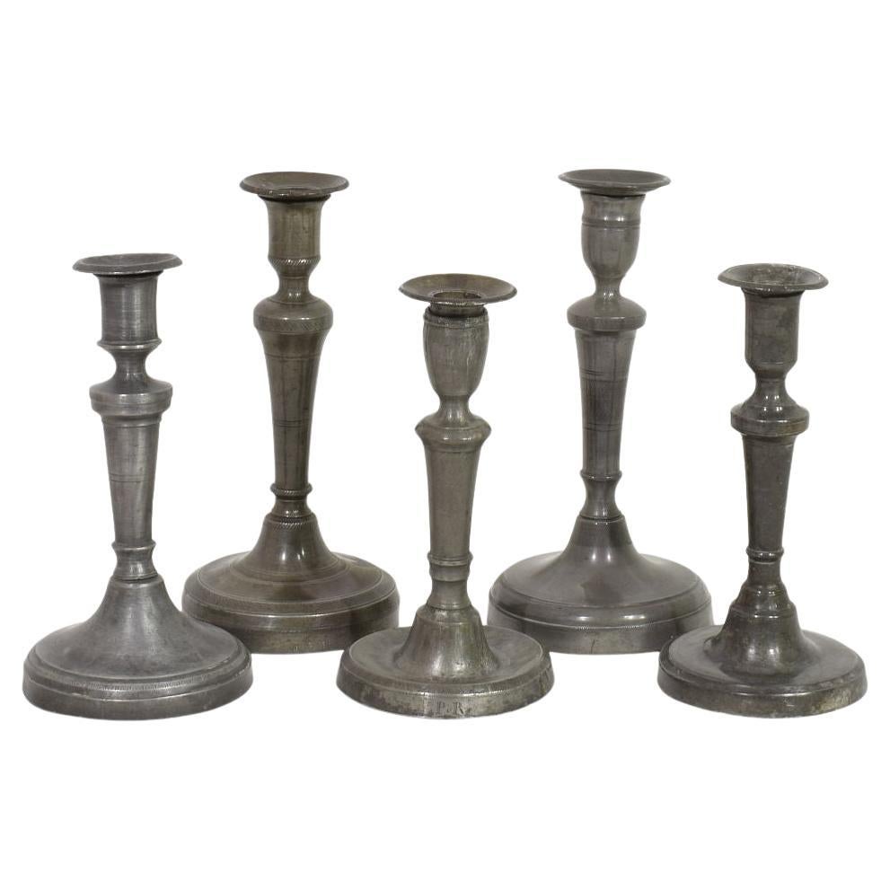 Collection of 18th-19th Century French Pewter Candleholders For Sale