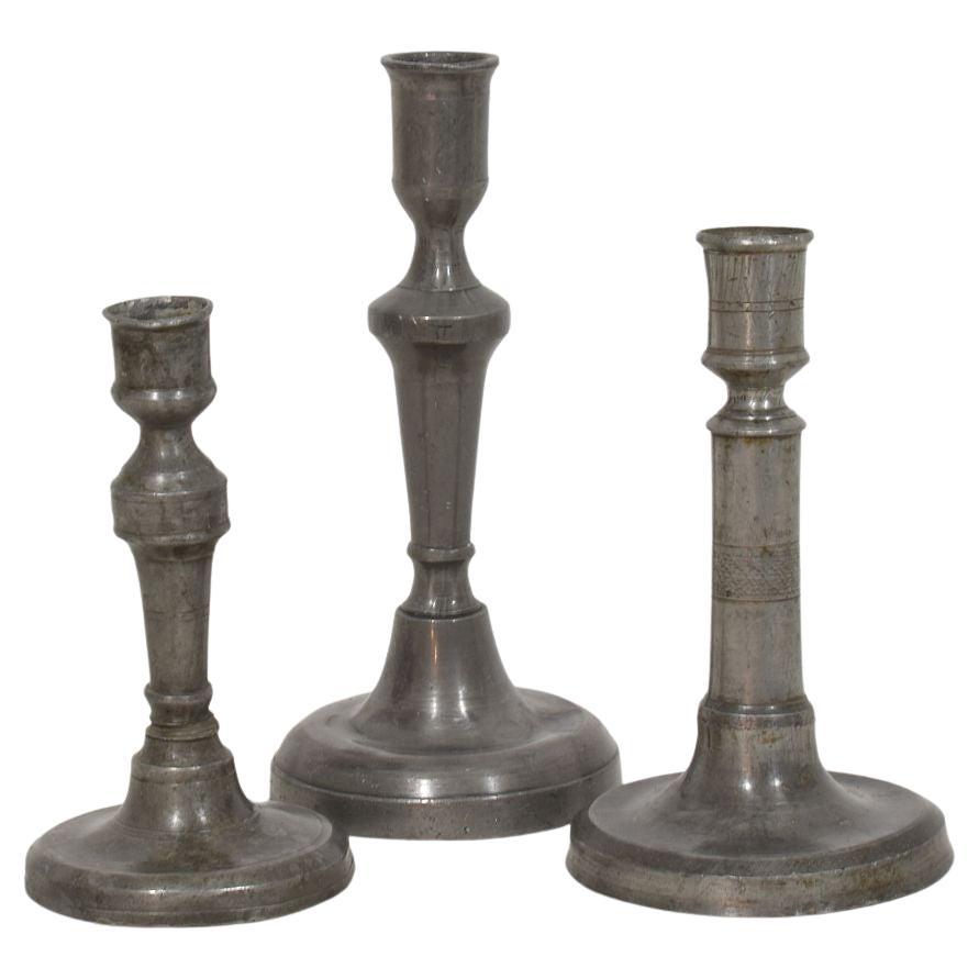 Collection of 18th-19th Century French Pewter Candleholders