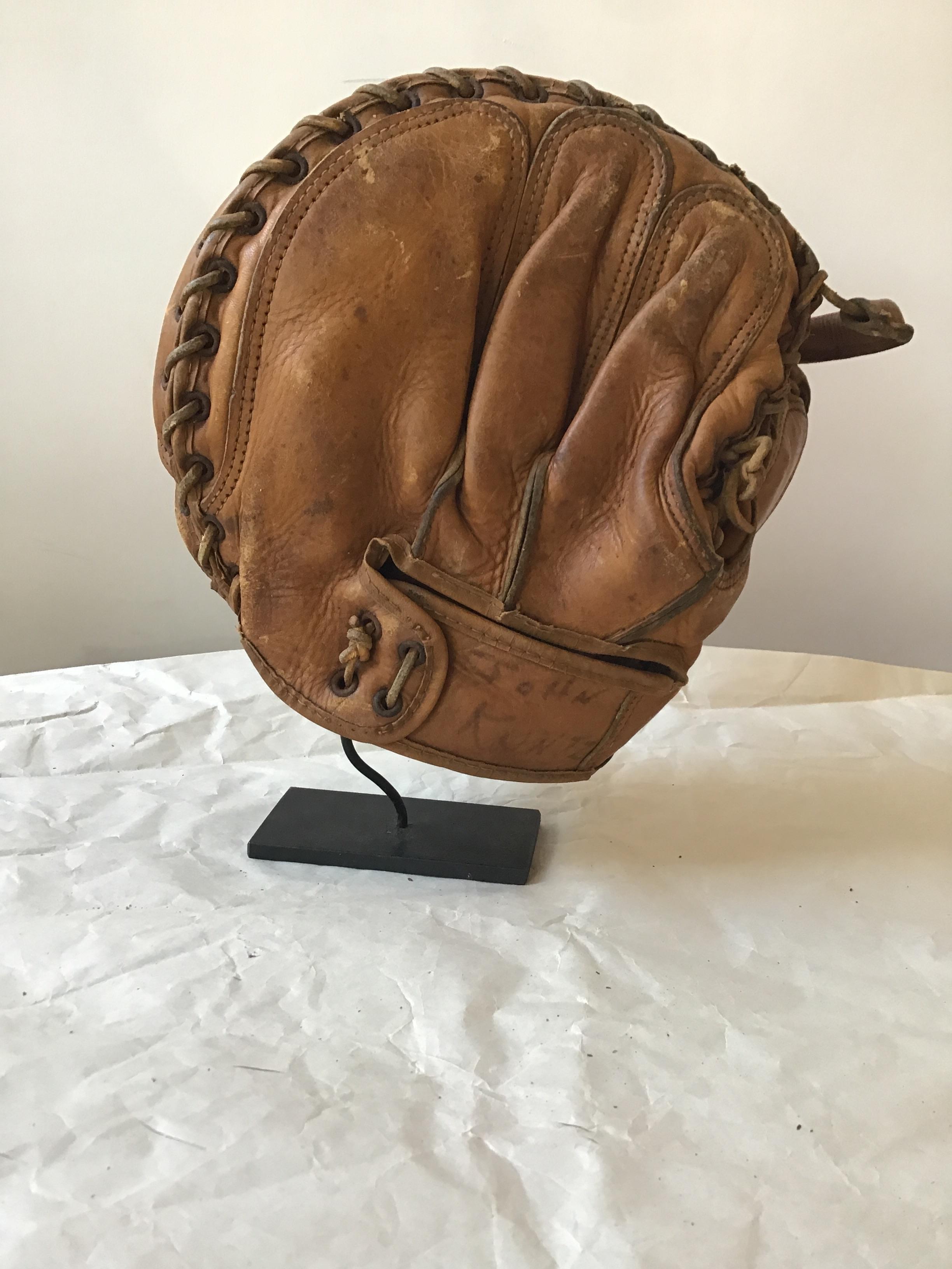 Collection Of 8  Baseball Gloves And Catchers Masks From The 1940s 5