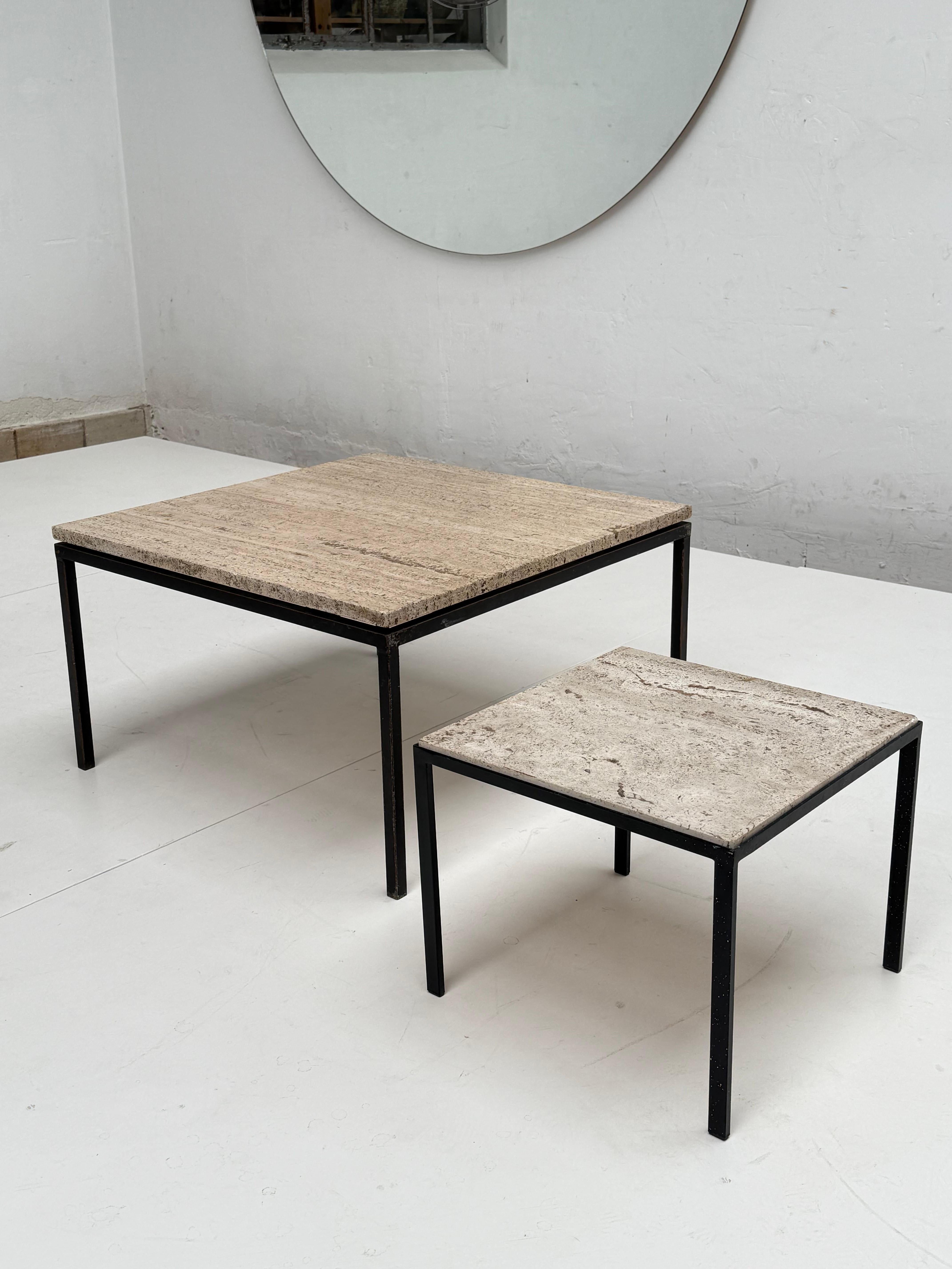 Sammlung von  MCM-Tische aus Travertinstein und Stahl aus den 1950er Jahren, The Netherlands im Angebot 10