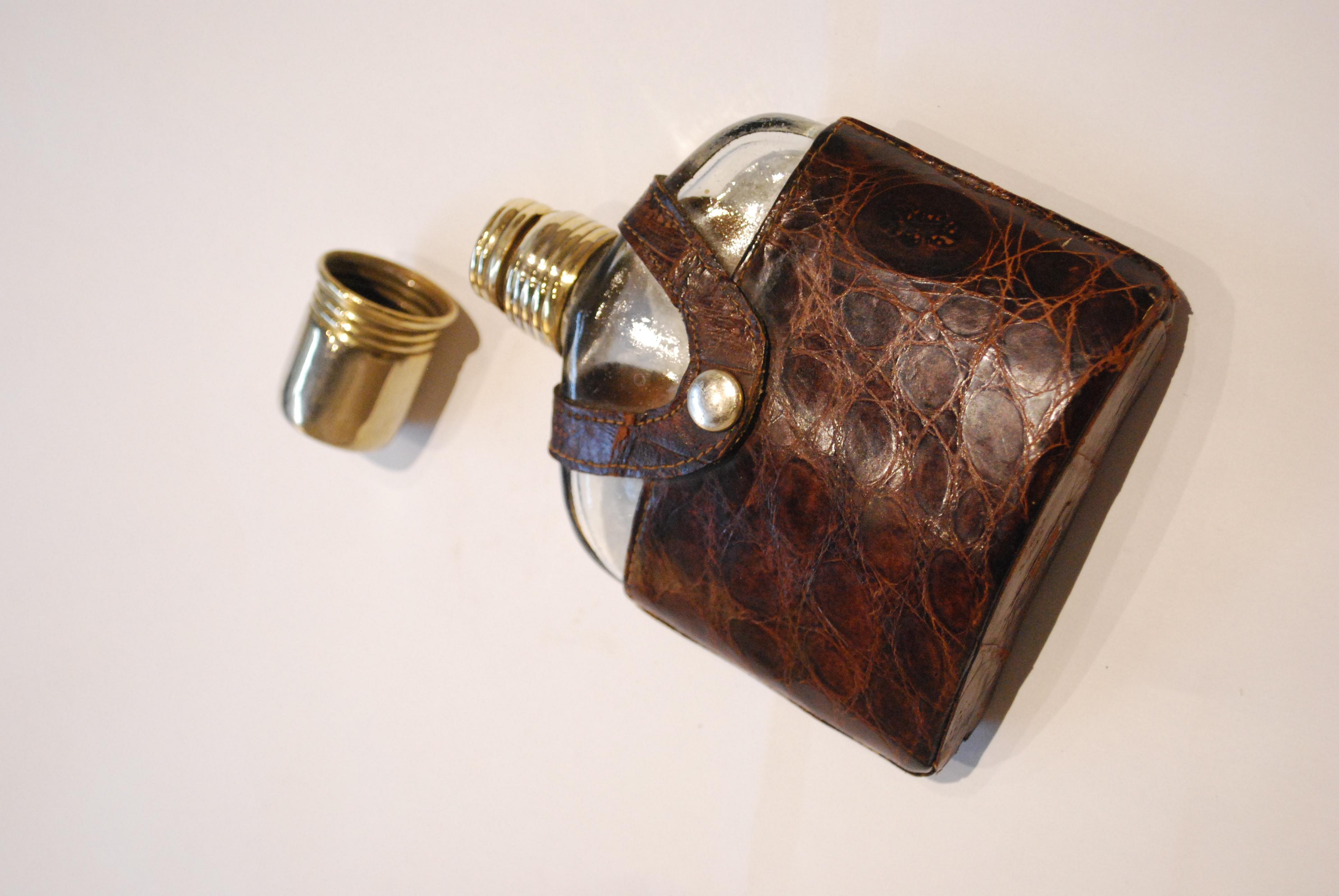 glass flask with leather case