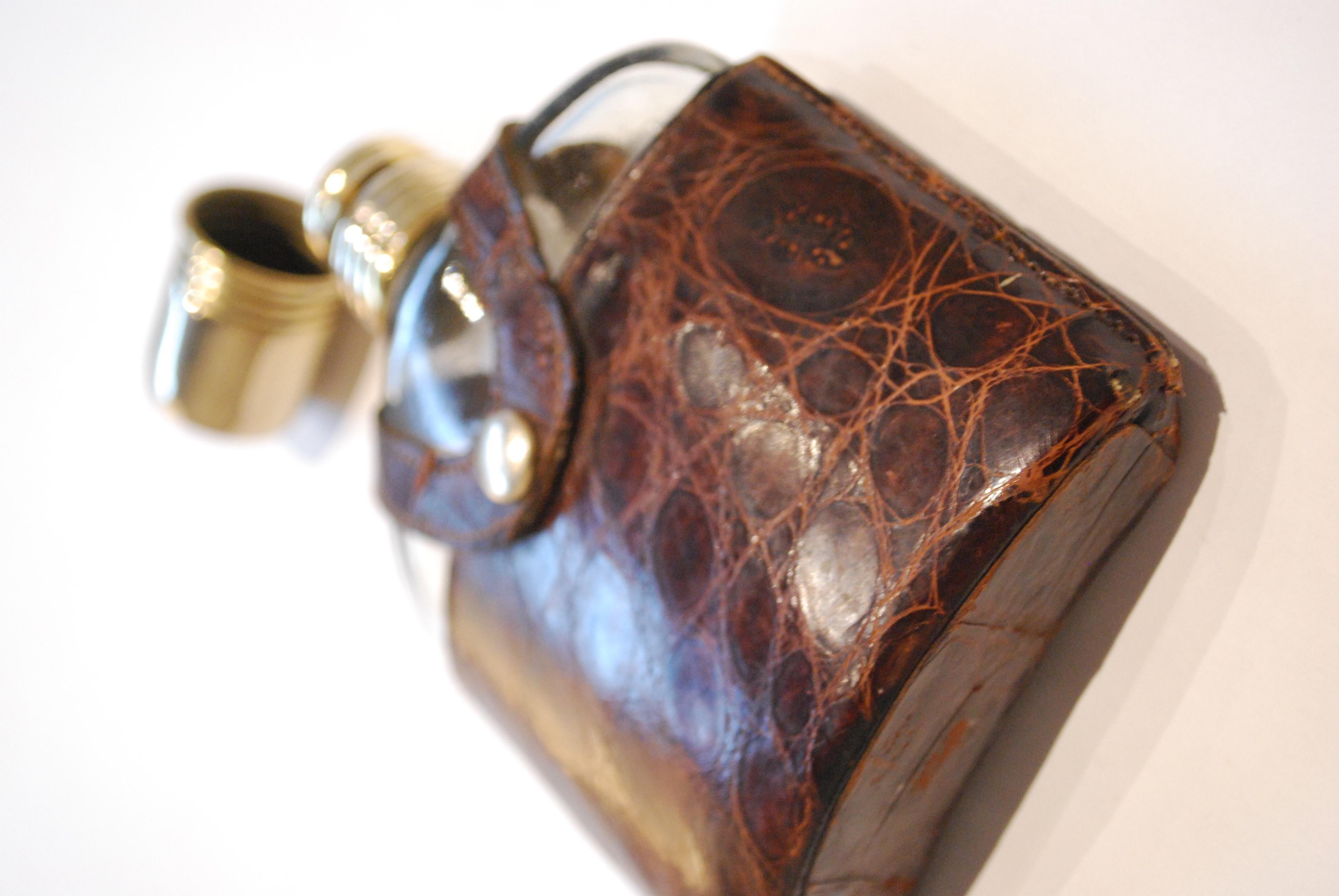 European Collection of 19th and 20th Century English Leather and Croc Flasks