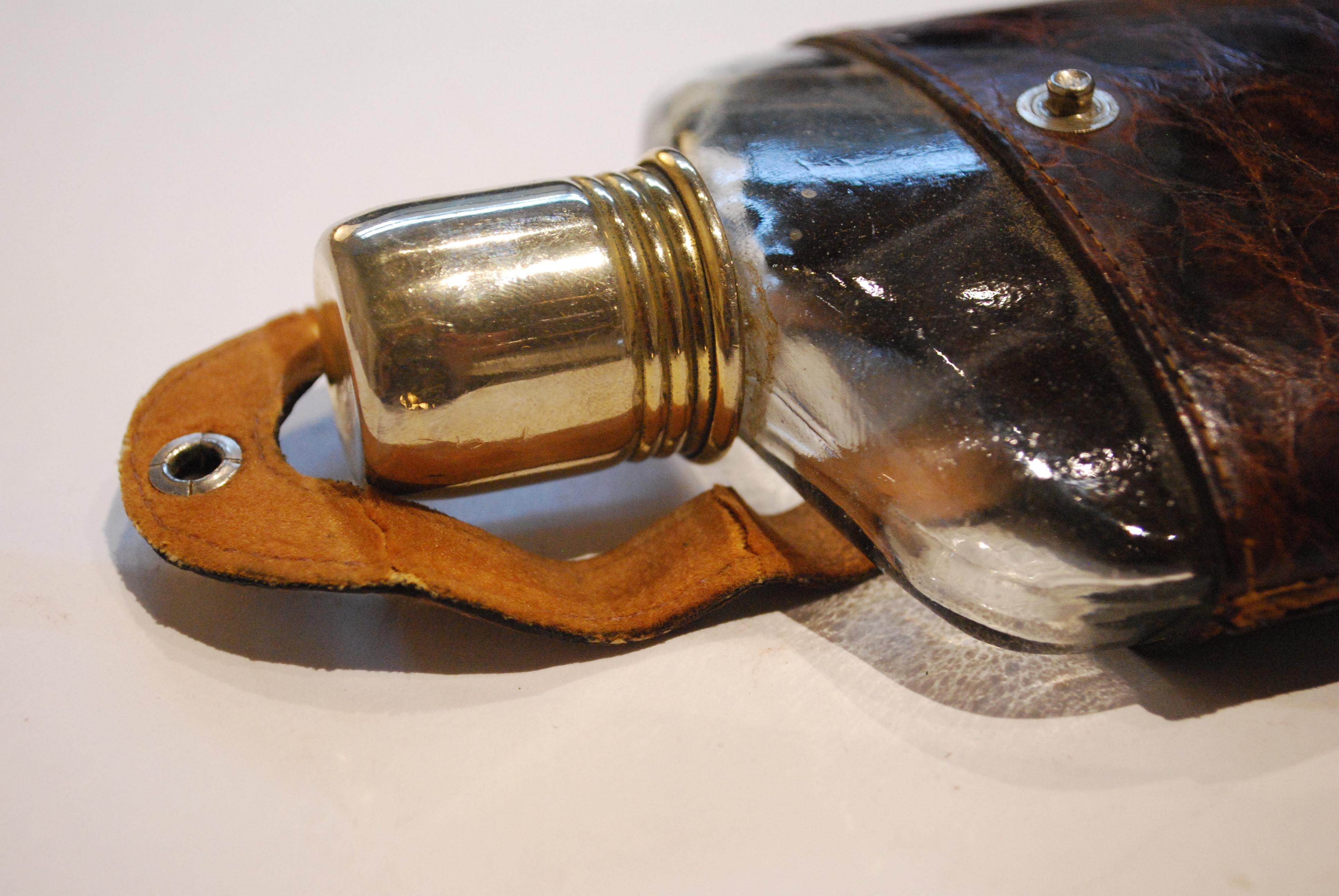 Collection of 19th and 20th Century English Leather and Croc Flasks 2