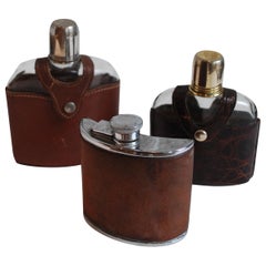Collection of 19th and 20th Century English Leather and Croc Flasks