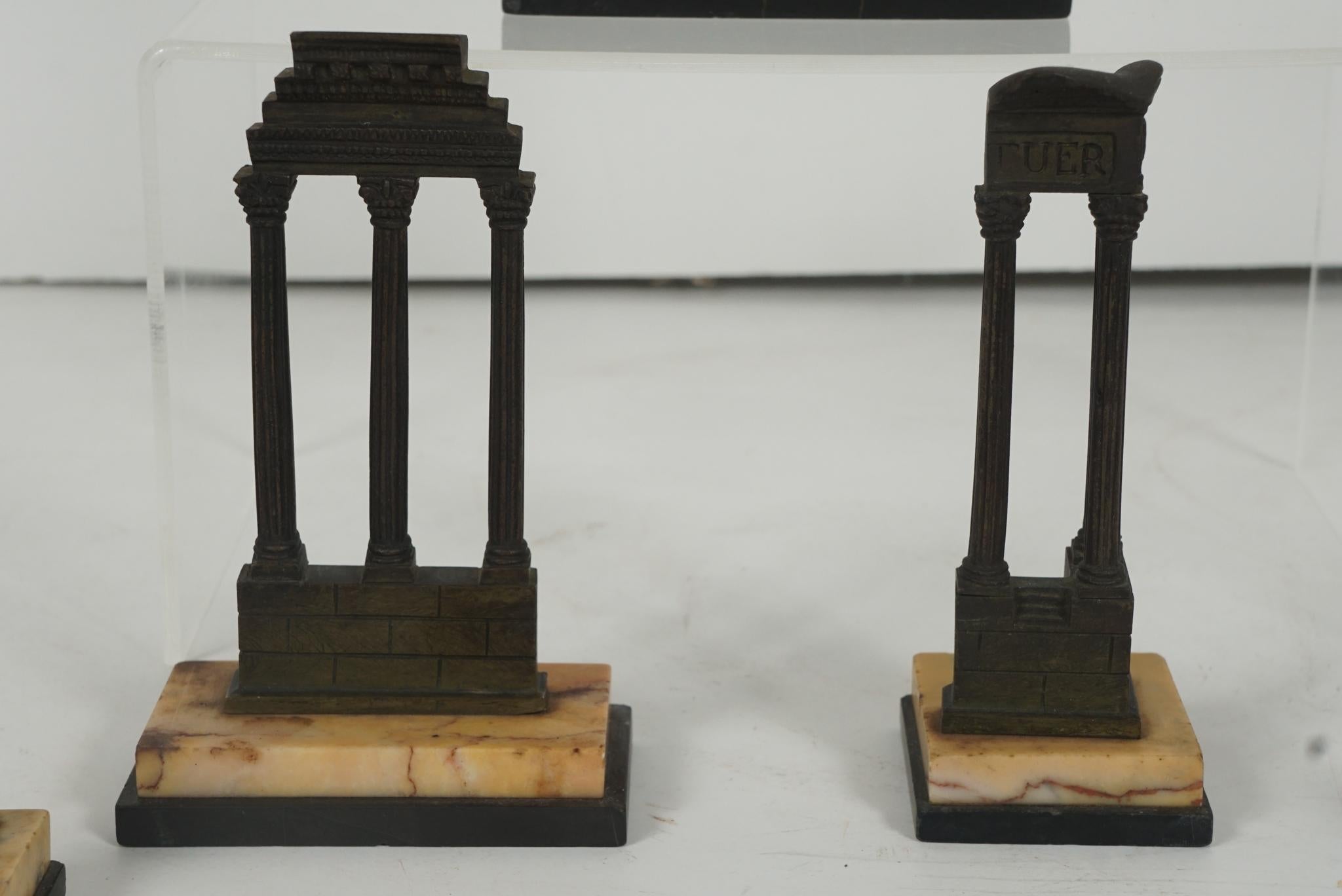 Italian Collection of 19th C Grand Tour Cast Bronze & Marble Miniature Temples of Rome
