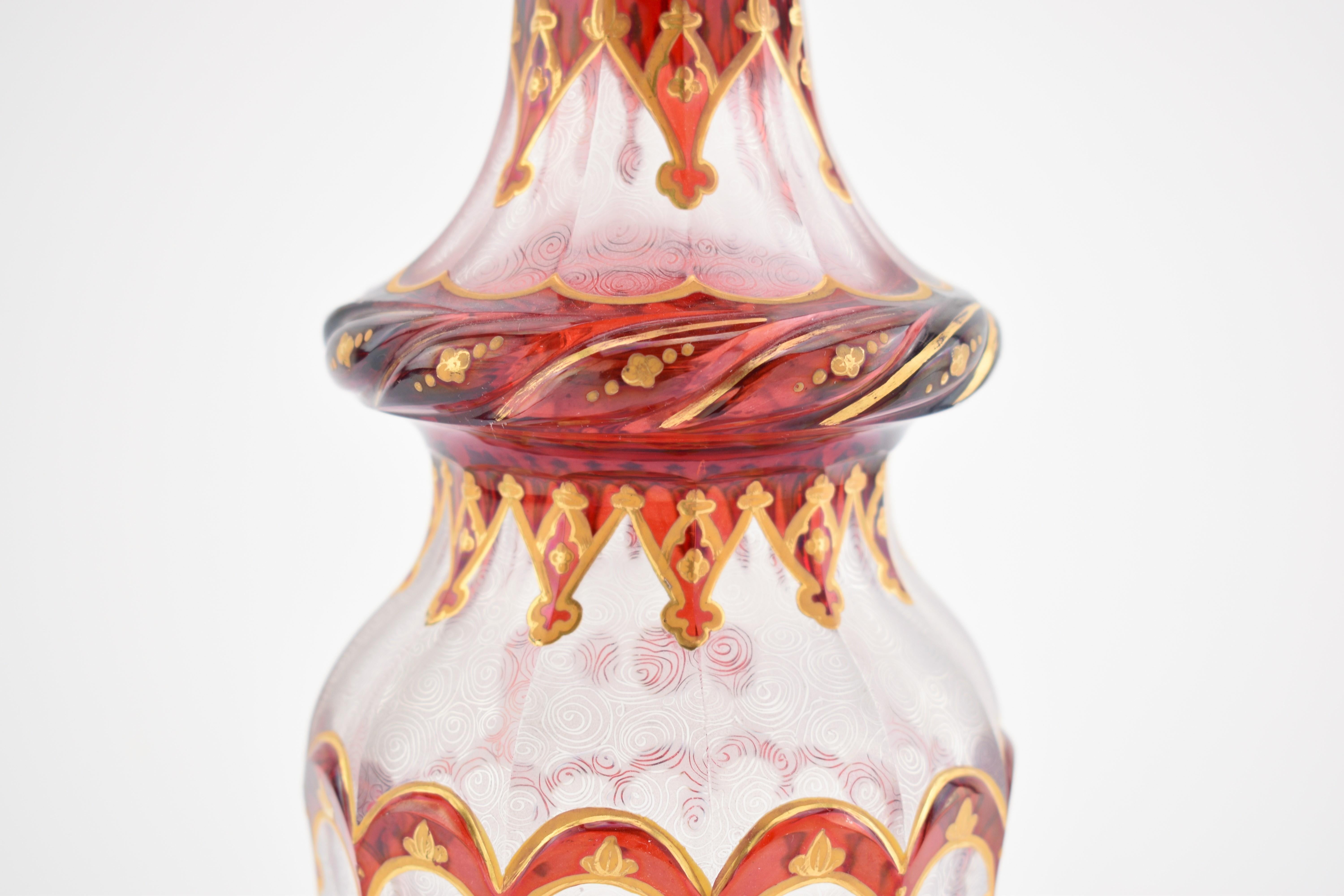 Collection of 19th Century Antique Bohemian Ruby Red Enameled Overlay Glass For Sale 6