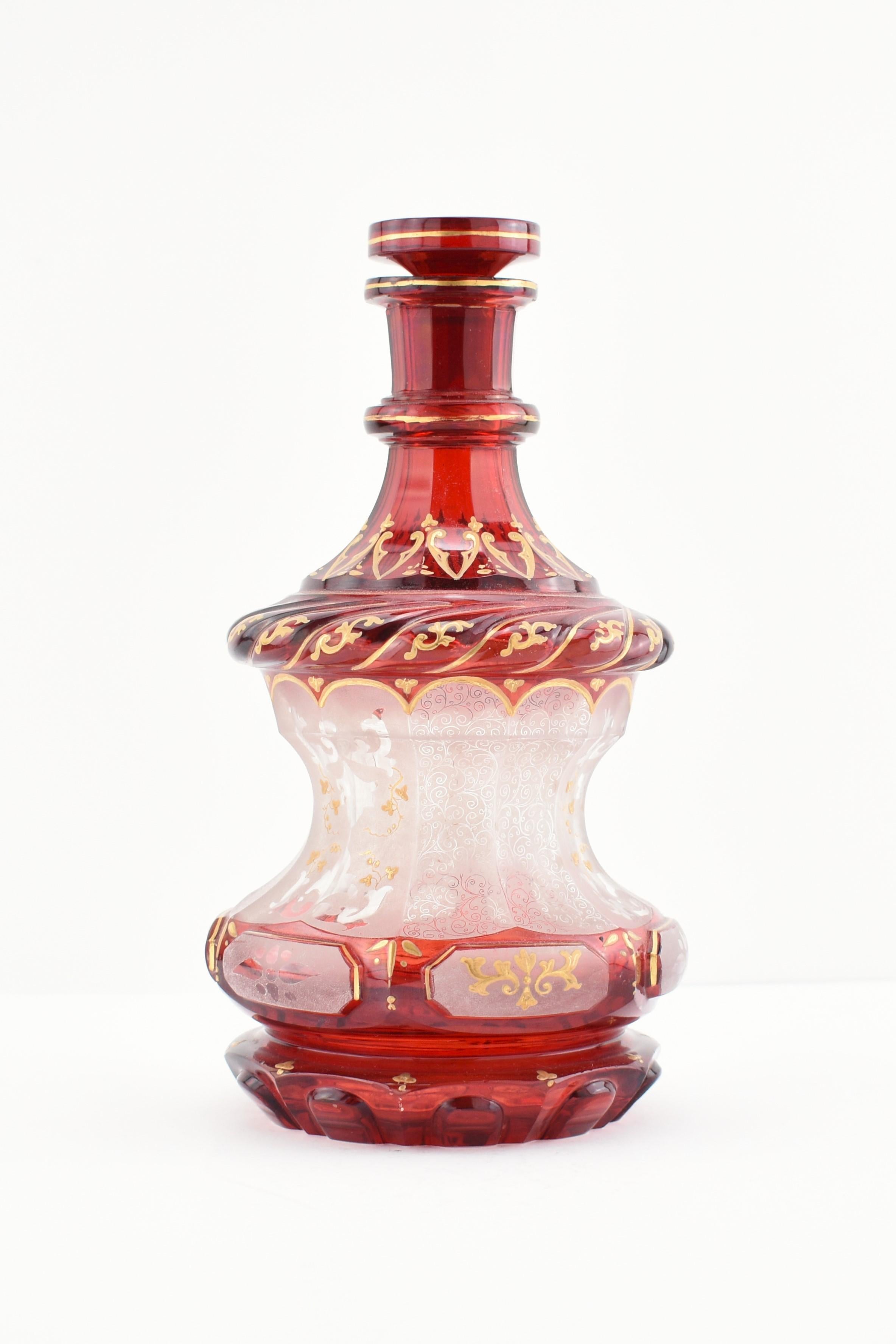 Collection of 19th Century Antique Bohemian Ruby Red Enameled Overlay Glass For Sale 3