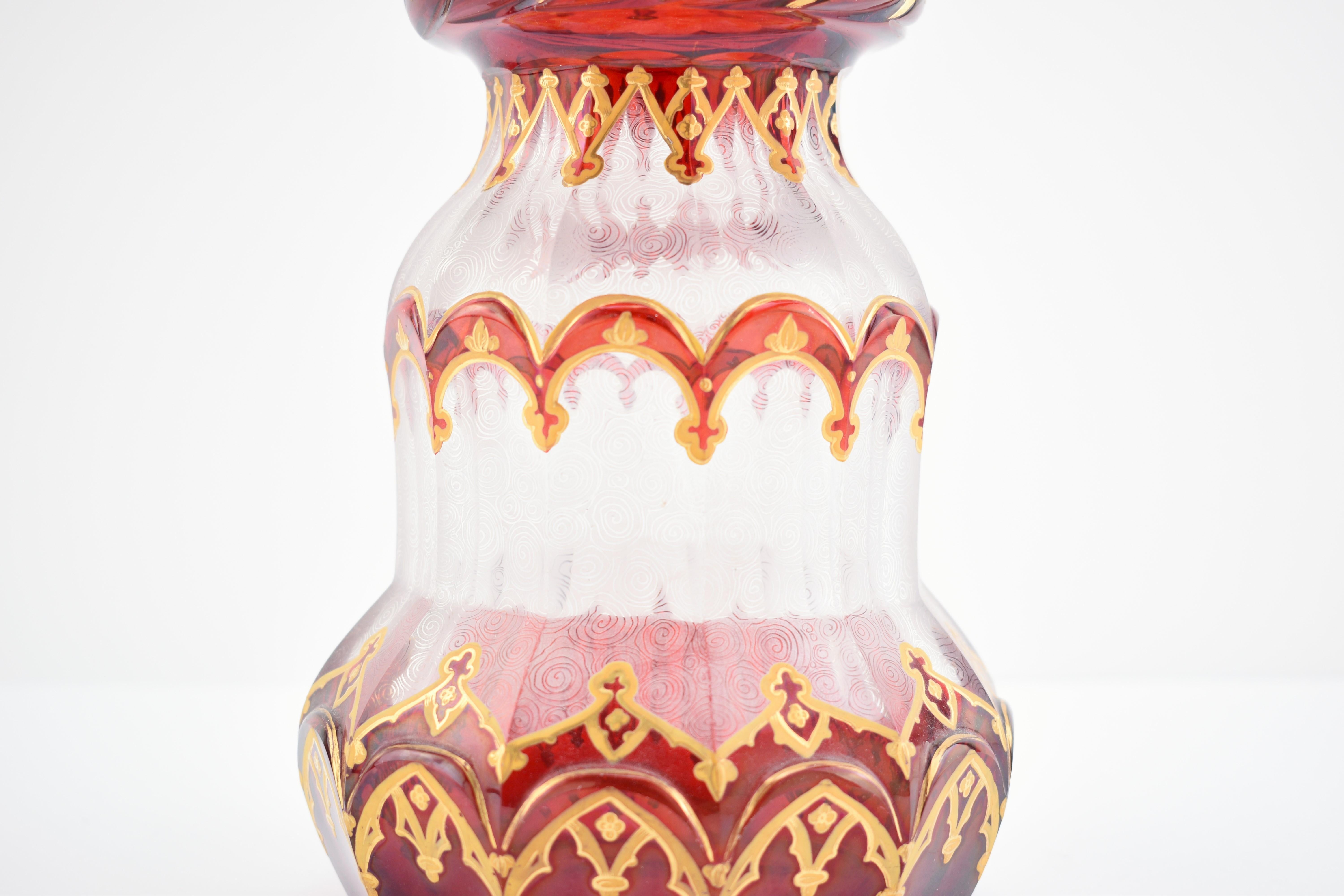 Collection of 19th Century Antique Bohemian Ruby Red Enameled Overlay Glass For Sale 5