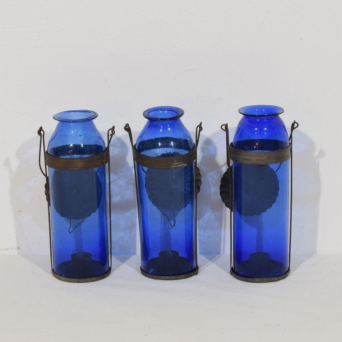 Kollektion französischer Glaslaternen aus dem 19. Jahrhundert (Metall) im Angebot