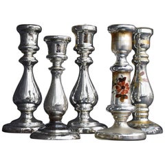 Antique Collection of 19th Century French Glass Mercury Candlesticks