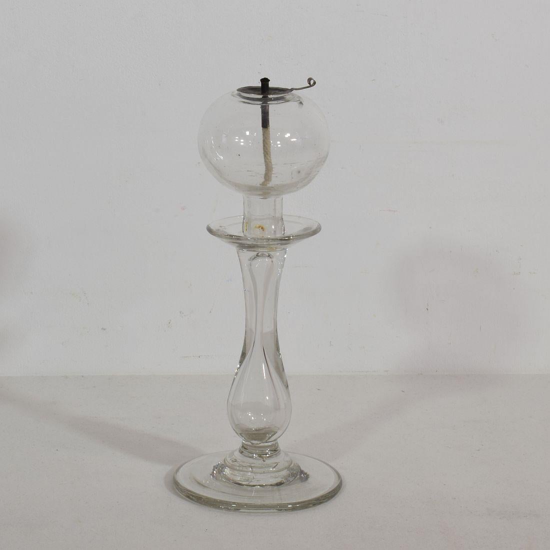 French Provincial Collection of 19th Century French Glass Weaver Oil Lamps
