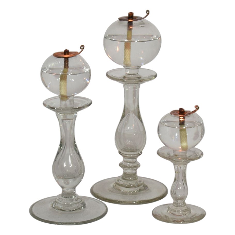 Collection of 19th Century French Glass Weaver Oil Lamps