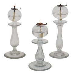 Collection of 19th Century French Glass Weaver Oil Lamps