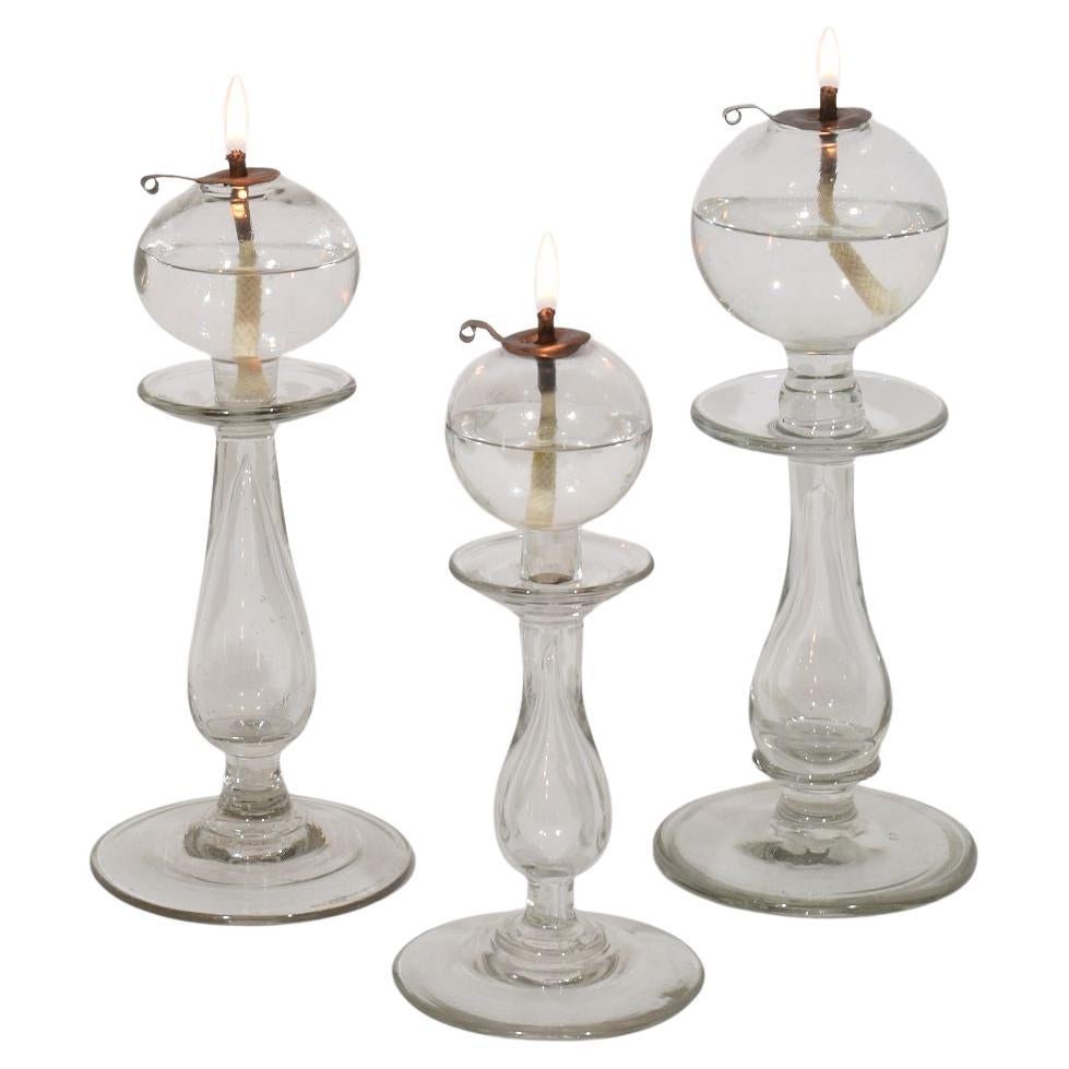 Collezione di lampade a olio Weaver in vetro francesi del XIX secolo