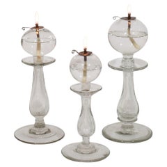 Collezione di lampade a olio Weaver in vetro francesi del XIX secolo