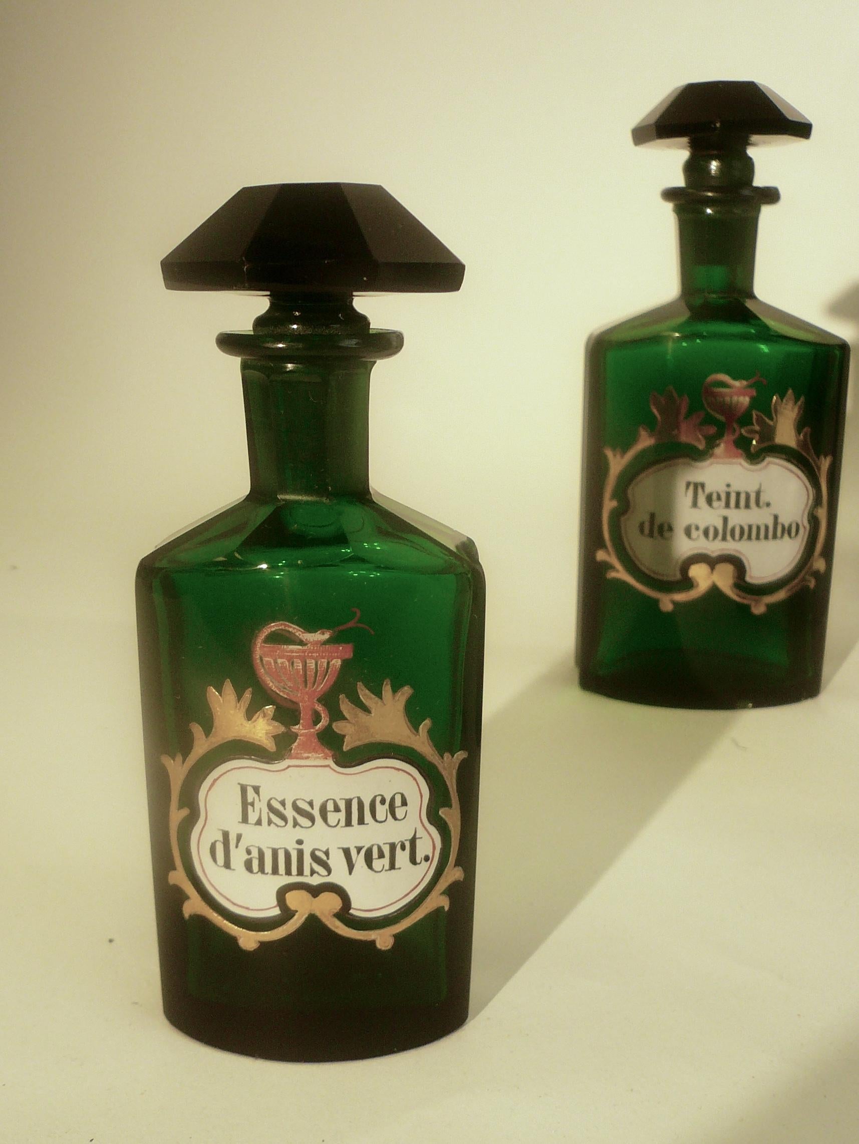 green apothecary bottles