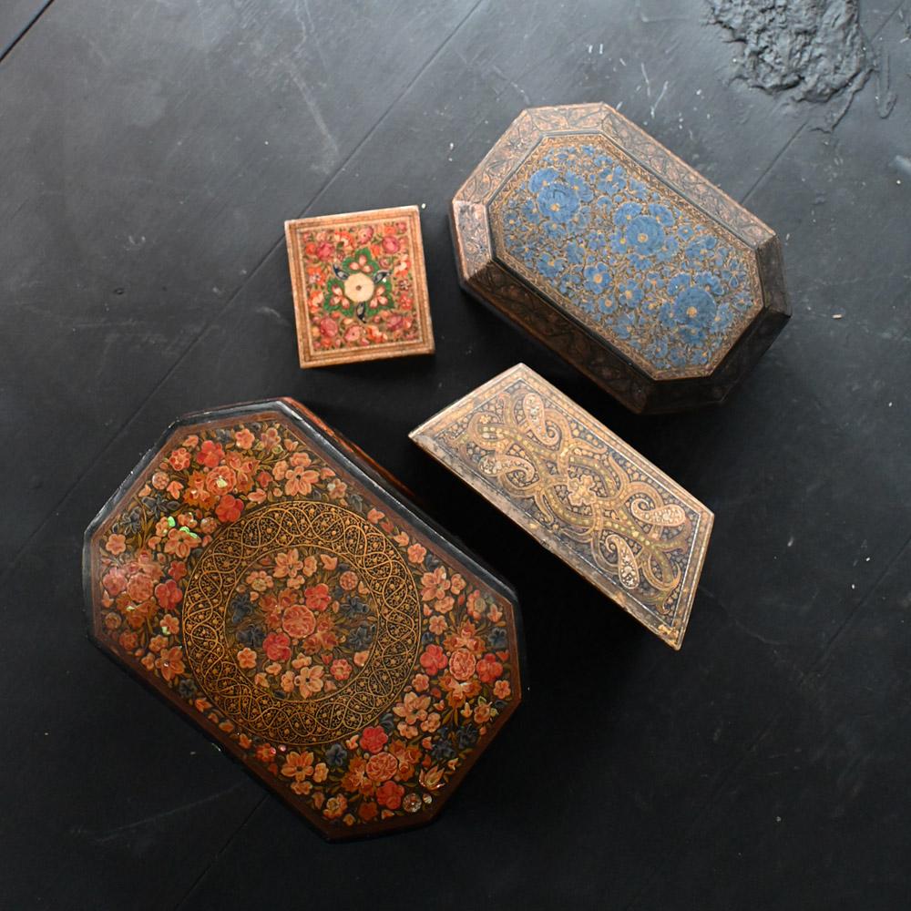 Hand-Crafted Collection of 19th Century Hand Painted Kashmiri Boxes  For Sale